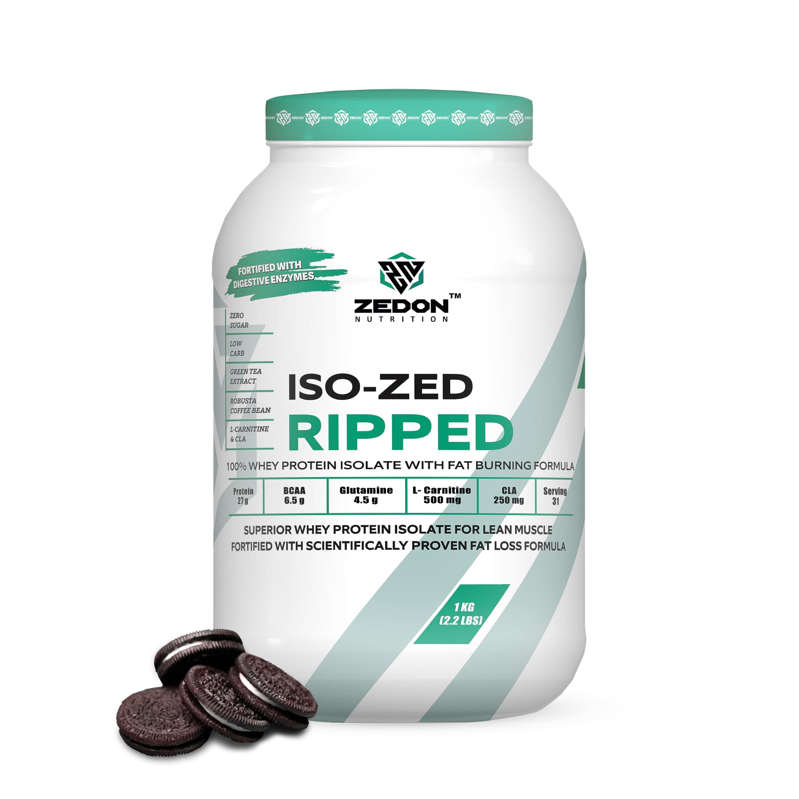 100% Isolate Whey ISO-ZED Ripped Whey Protein Isolate, Lean Muscle & Fat Burning Supplement (Cookies and Cream, 1 KG)