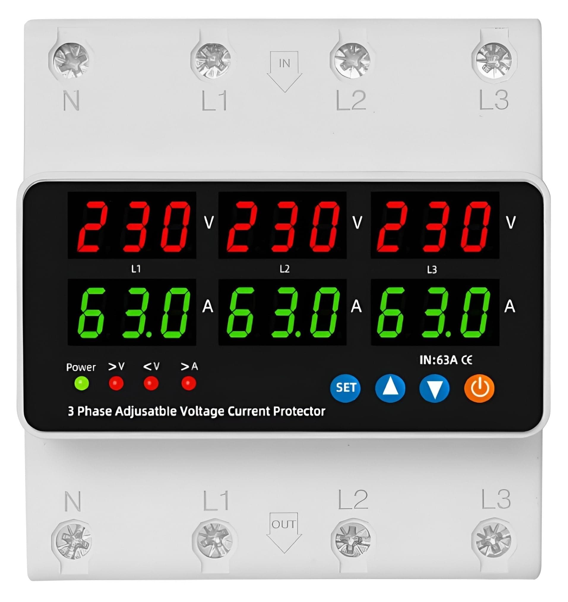 XPR3SS Taxnele 3 Phase 100Amp Automatic Voltage And Current Protection Relay Voltmeter Adjustable Over Under Voltage Current Protection Voltage & Amp Meter Surge Protector Phase Unbalance Protection