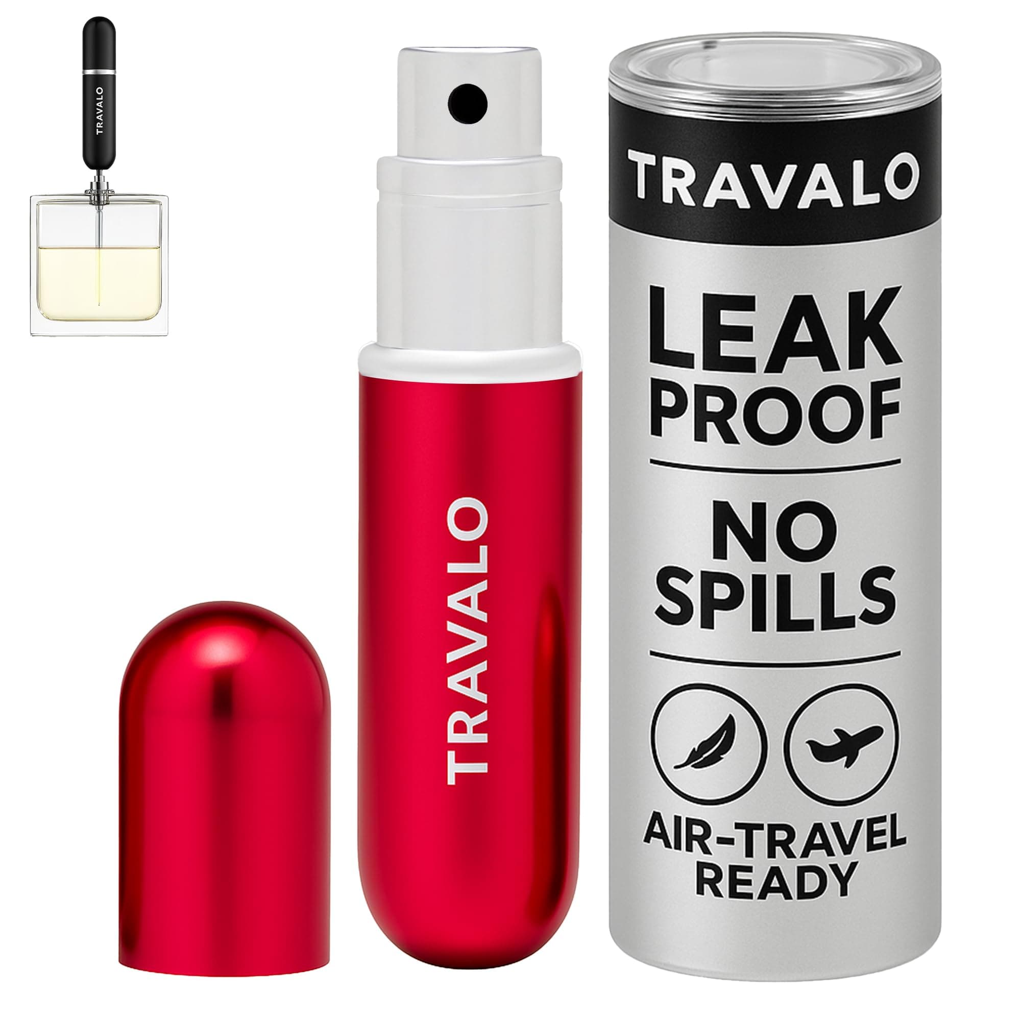 Travalo Classic HD Perfume Atomizer - Leak-Proof and TSA Approved for Air Travel - Reusable, Airtight, Easy-Fill Mini Pump Sprayer - Lightweight, Elegant Design w/Volume Window - Red 0.17oz