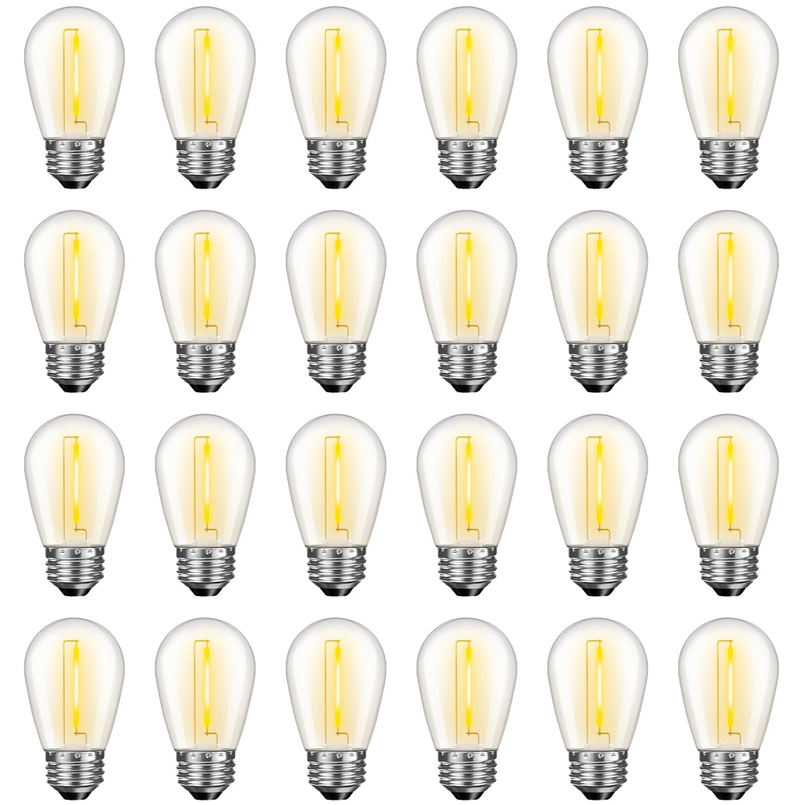GvvooHome 24 Pack LED S14 Replacement Light Bulbs, Waterproof 1W Vintage Edison Bulbs for Outdoor Patio Backyard String Lights, Dimmable, E26 Regular Medium Screw Base, 2200K Warm White