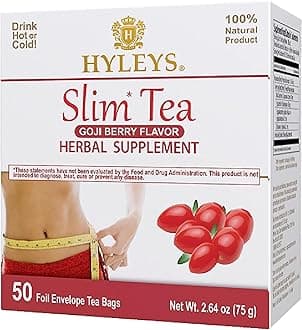 Hyleys Slim Tea Weight Loss Herbal Supplement with Goji Berry - Cleanse and Detox - 50 Tea Bags