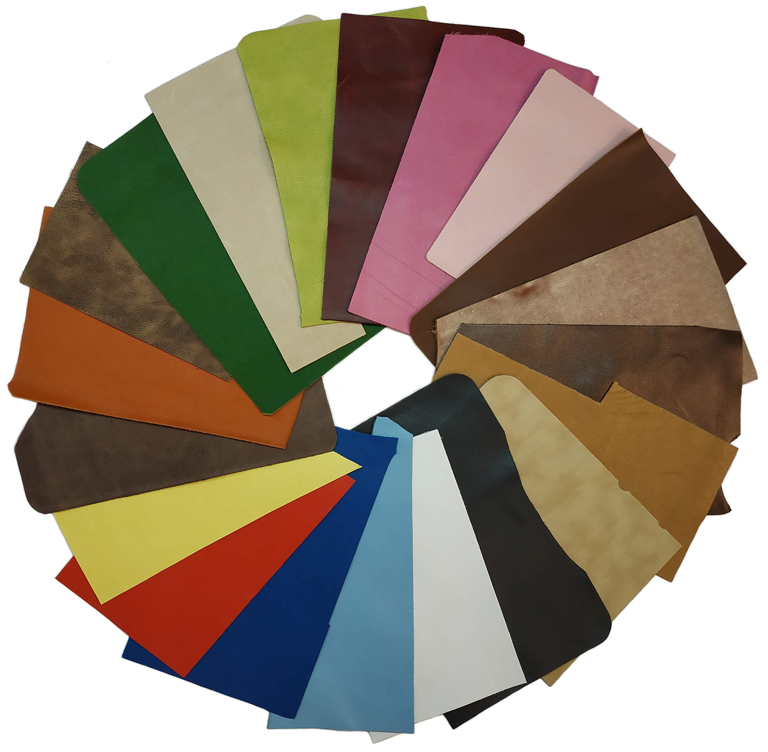 Upon Leather - Genuine Leather Scraps 1 Pound Medium & Large Pieces | 6-7 Square Feet Cowhide remnants for Crafts, Earrings, Jewelry | 15 Pieces or More of Various Sizes, Colors and Styles.