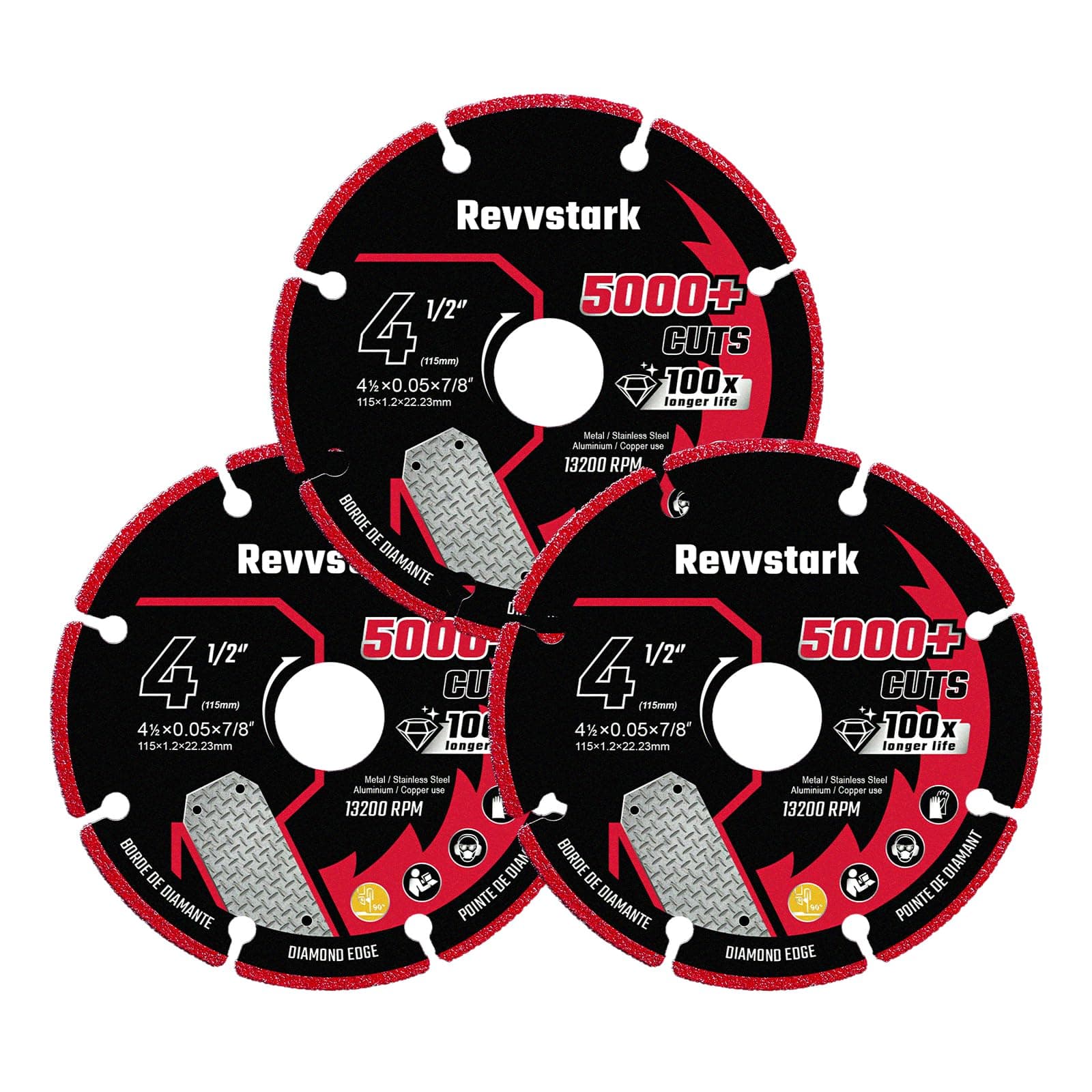 3 Pack Diamond Cutting Wheel 4 1/2 Inch with 7/8" Arbor, Carbide Cutting Wheel, Angle Grinder Cutting Disc, 4 1/2 Cut Off Wheel for Metal with 5000+ Cuts on Rebar, Steel, Iron and INOX