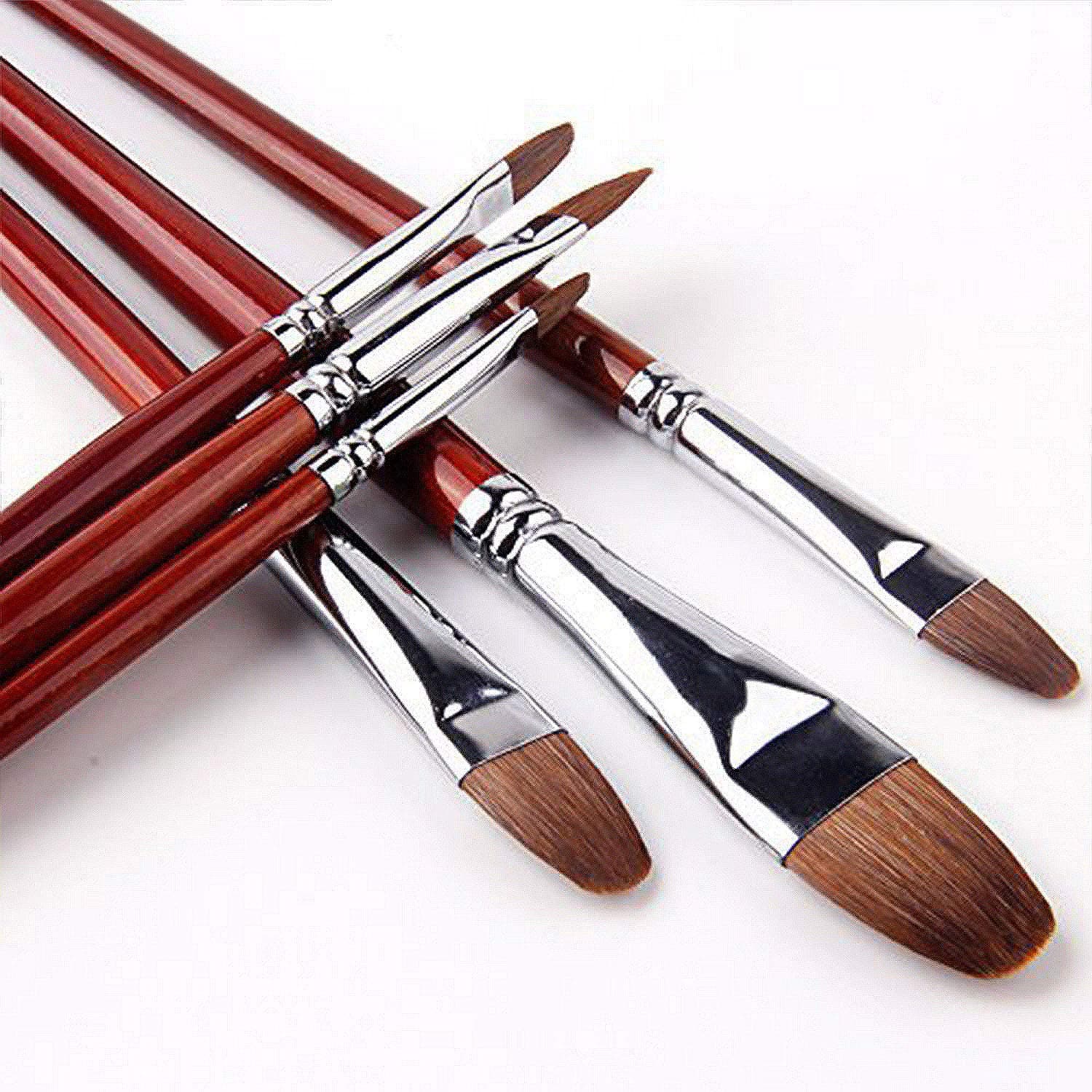 golden mapleFilbert Paint Brushes - Professional 6PCS Red Sable Long Handle, Artists Paint Brush Set for Acrylic, Gouache and Watercolor Painting, Well-balance Birch Wooden Handle