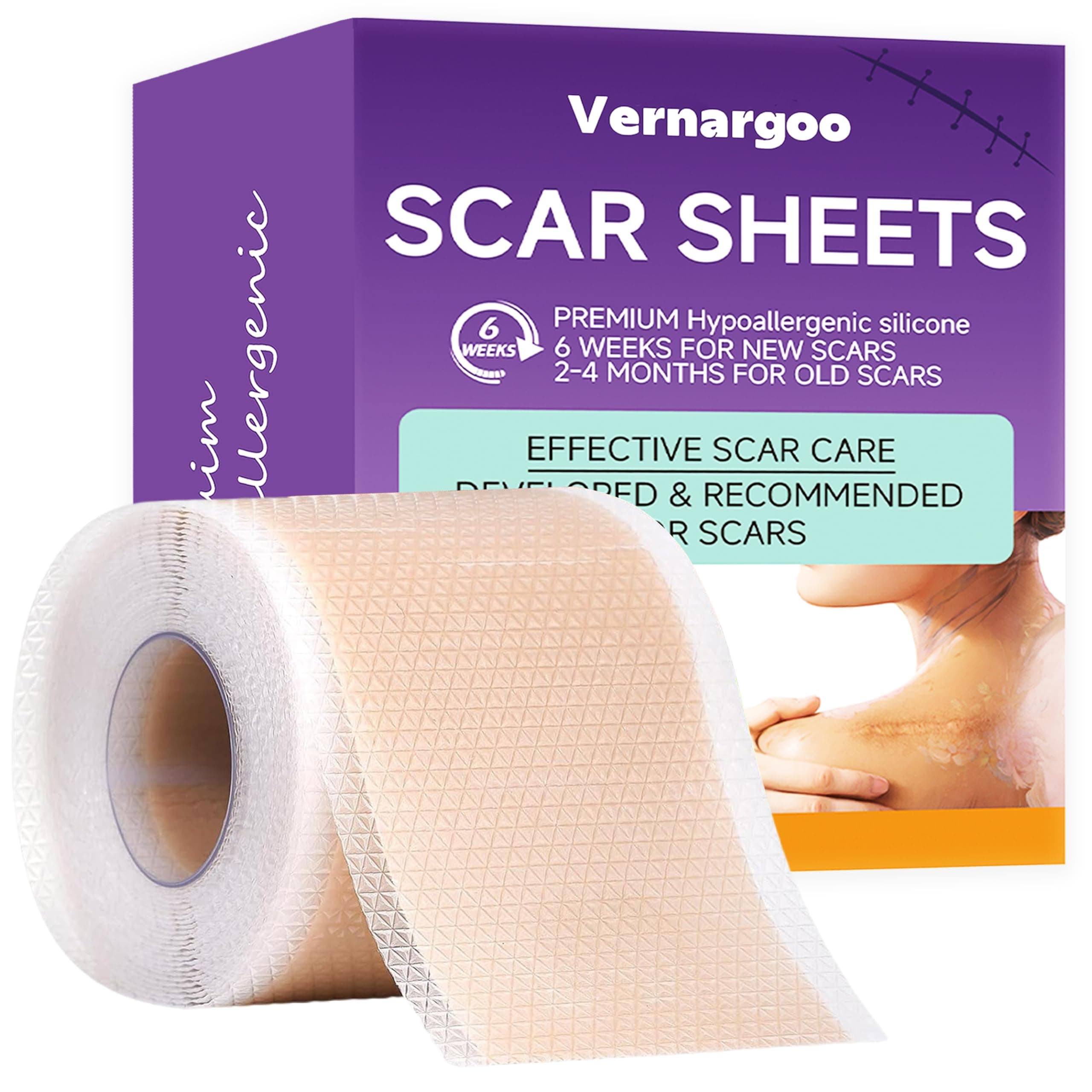Silicone Scar Sheets,(1.6" X 60" Roll-1.5M) Silicone Scar Tape for Surgical Scars,Silicone Scar Removal Strips for Surgical,C-Section,Tummy Tuck,Keloid Scars Keloid Bump Removal