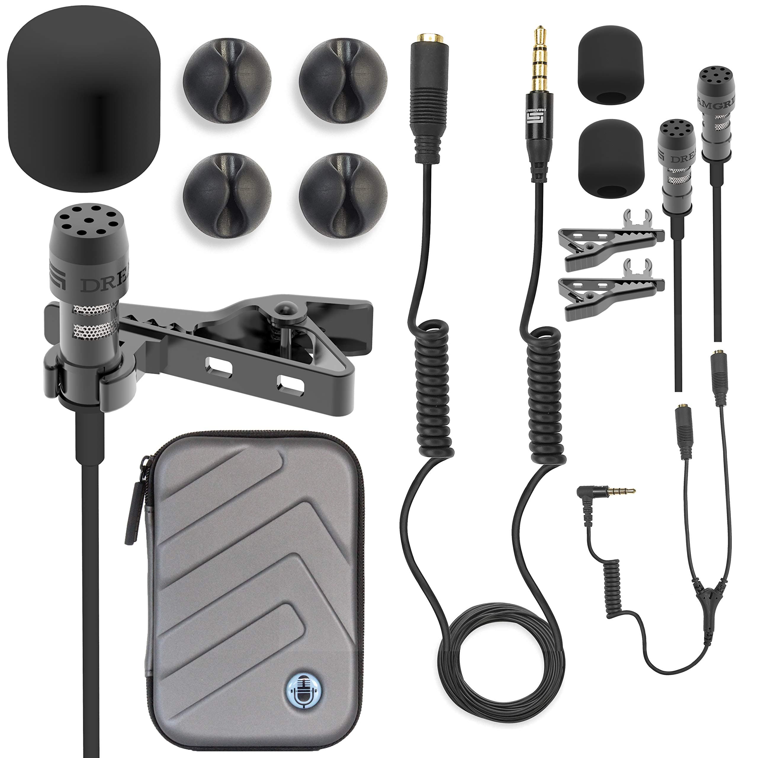 DREAMGRIP2*HD Lavalier Lapel Microphone Full Accessories pack LAV PRO for iPhone, Samsung, any other phones with Extensions, Invisible Mic Holders & more, best Studio-Quality Sound Kit for YouTubers