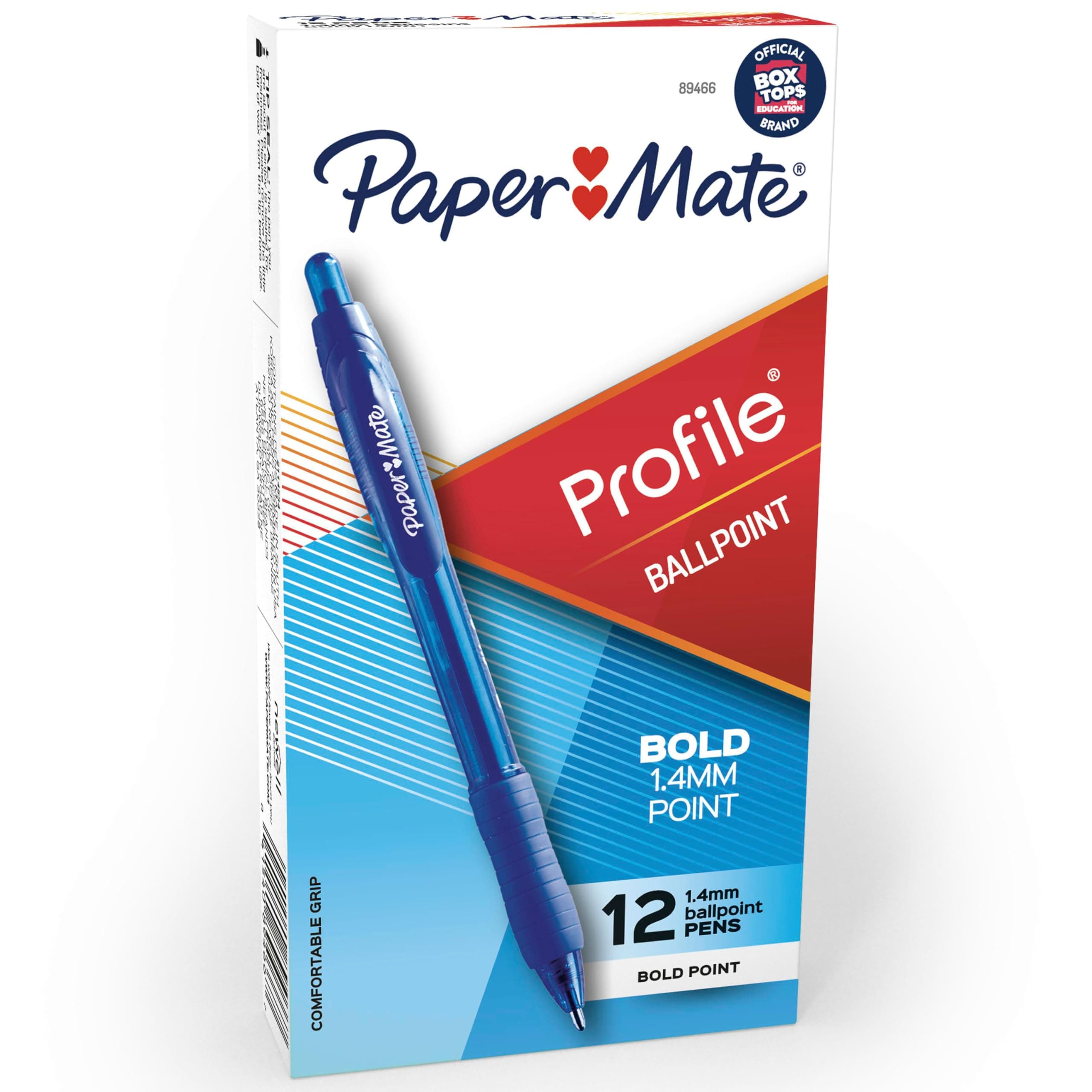 Paper Mate Profile Retractable Ballpoint Pens, Bold Point (1.4mm), Blue Ink, 12 Count - Writing, Office, Teacher Supplies