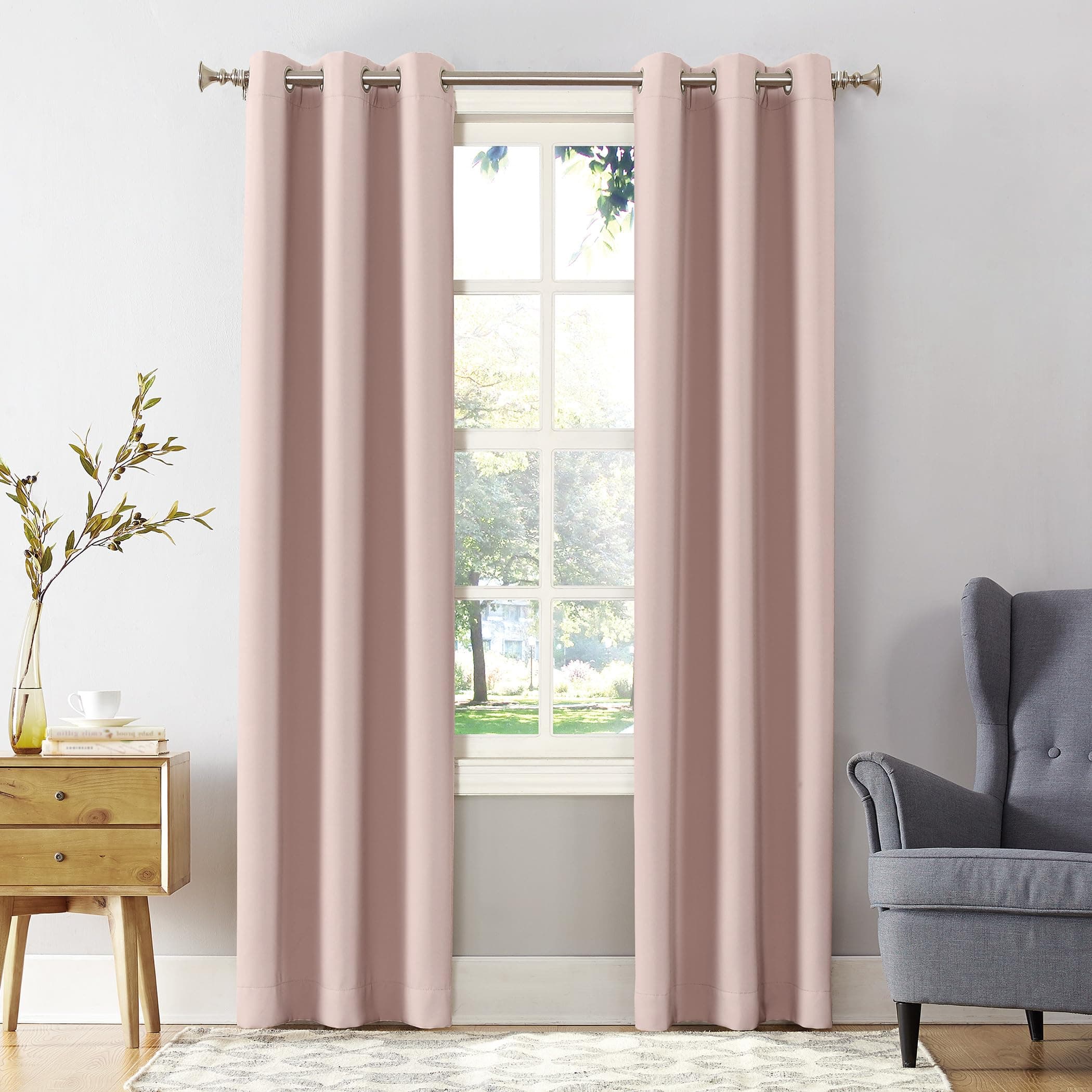 Sun Zero Easton Energy Saving Blackout Grommet Curtain Panel, 40" x 84", Blush Pink