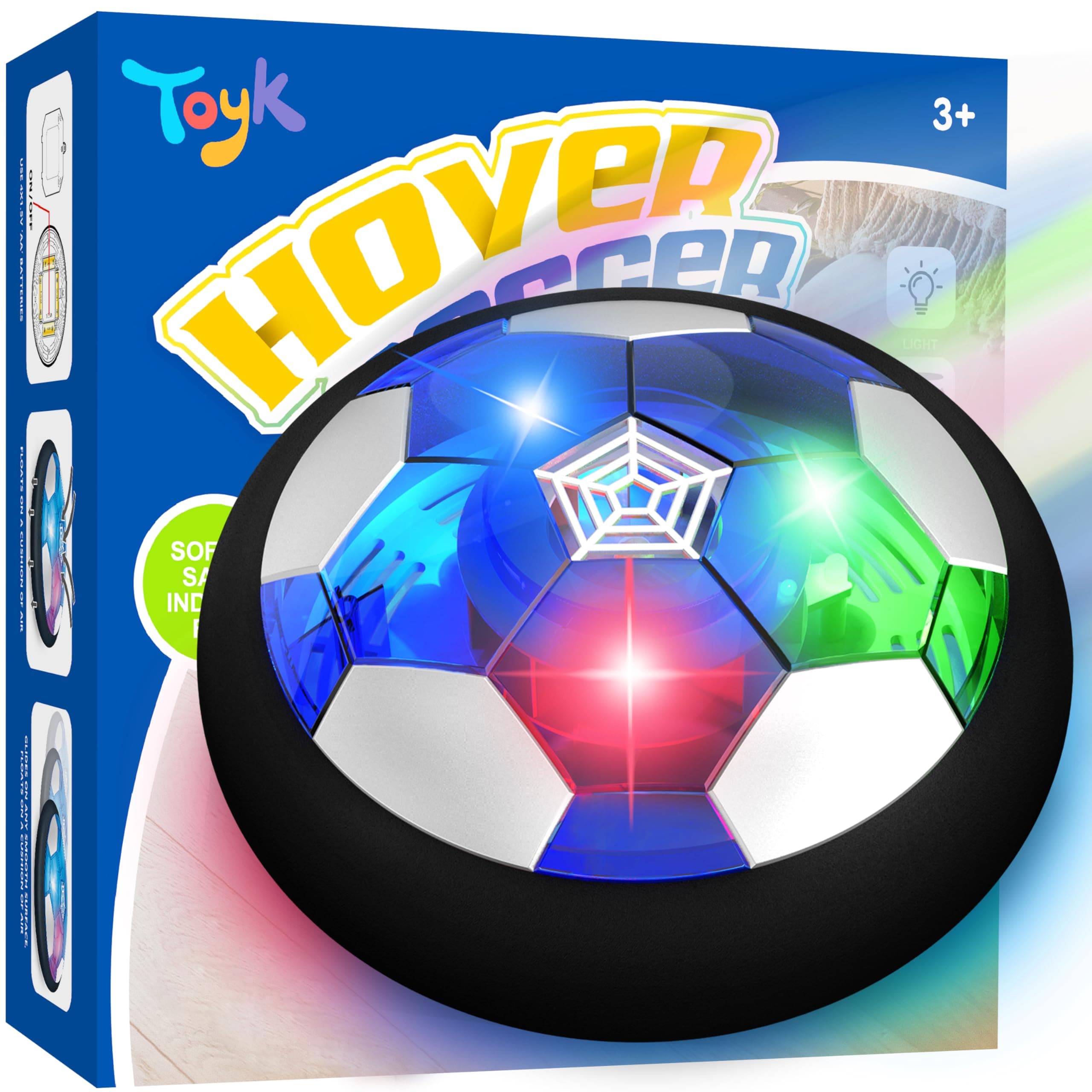 Hover Soccer Ball Boy Toy, Air Powered Floating Hover Soccers with LED Light, Kids Training Soccer Ball Indoor Outdoor Game, Birthday Gifts for Age 3 4 5 6 7 8-10 Years Old Boys Girls