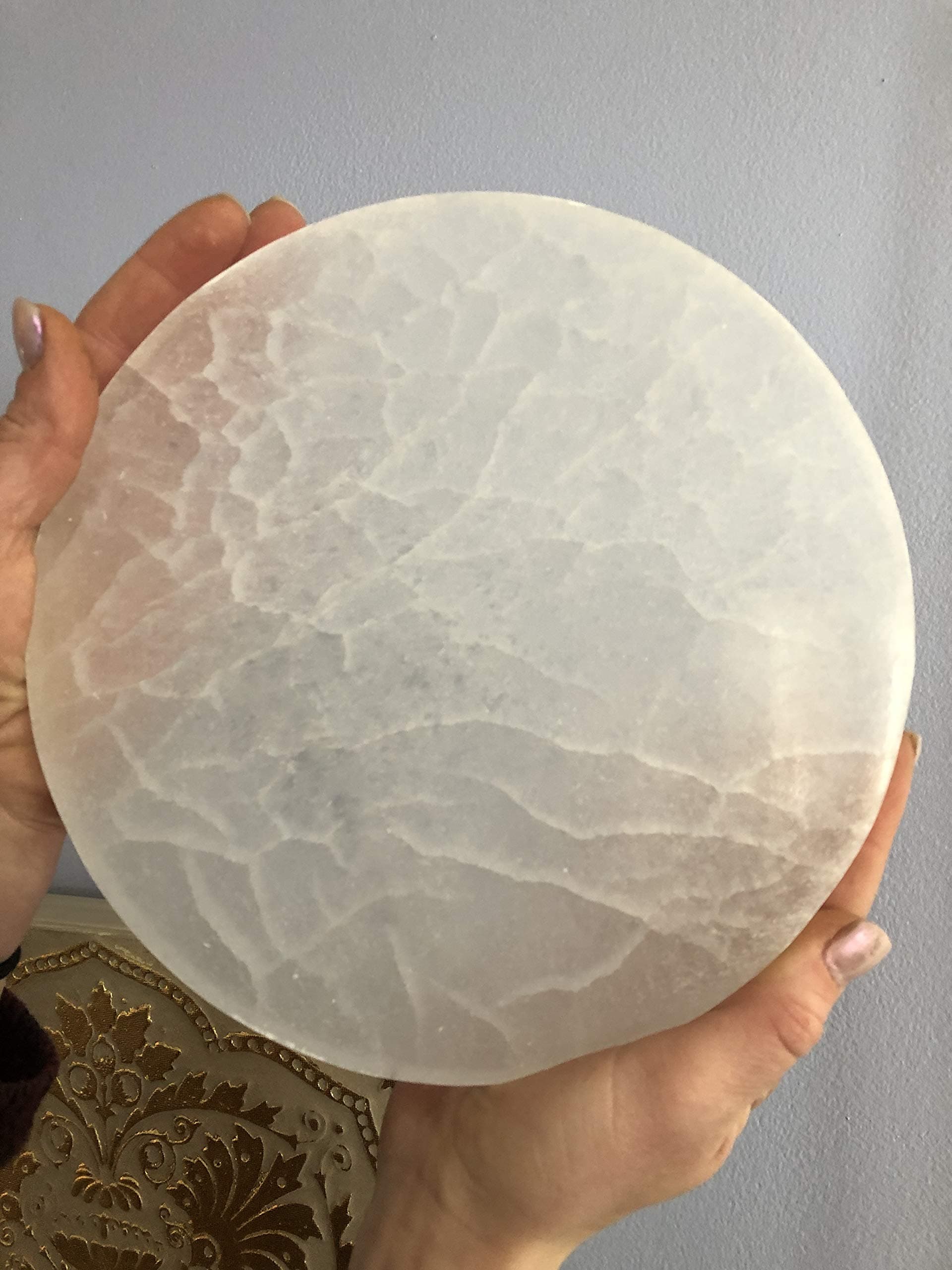 Huge Very Thick Selenite Charging Plate, 7-8" Diameter, Moroccan Selenite, Massive Charging Plate Fits So Many Crystals