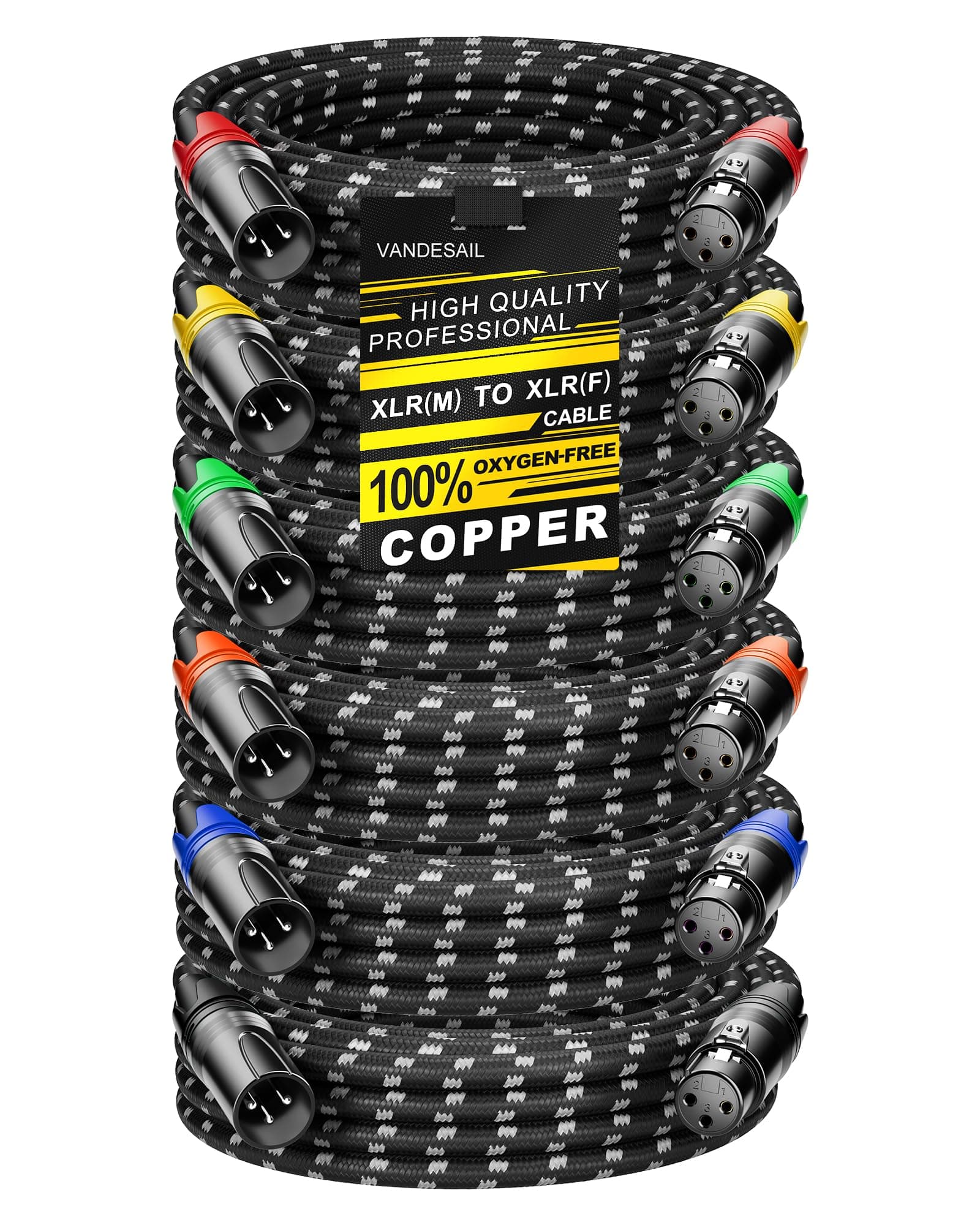 6 Pack XLR Cables 25ft Mic Braided Balanced Shielded XLR Microphone Cable Male to Female 3-Pin Colorful Connector for Microphones Recording, Audio Mixer, Amplifier,Speaker,Camcorder