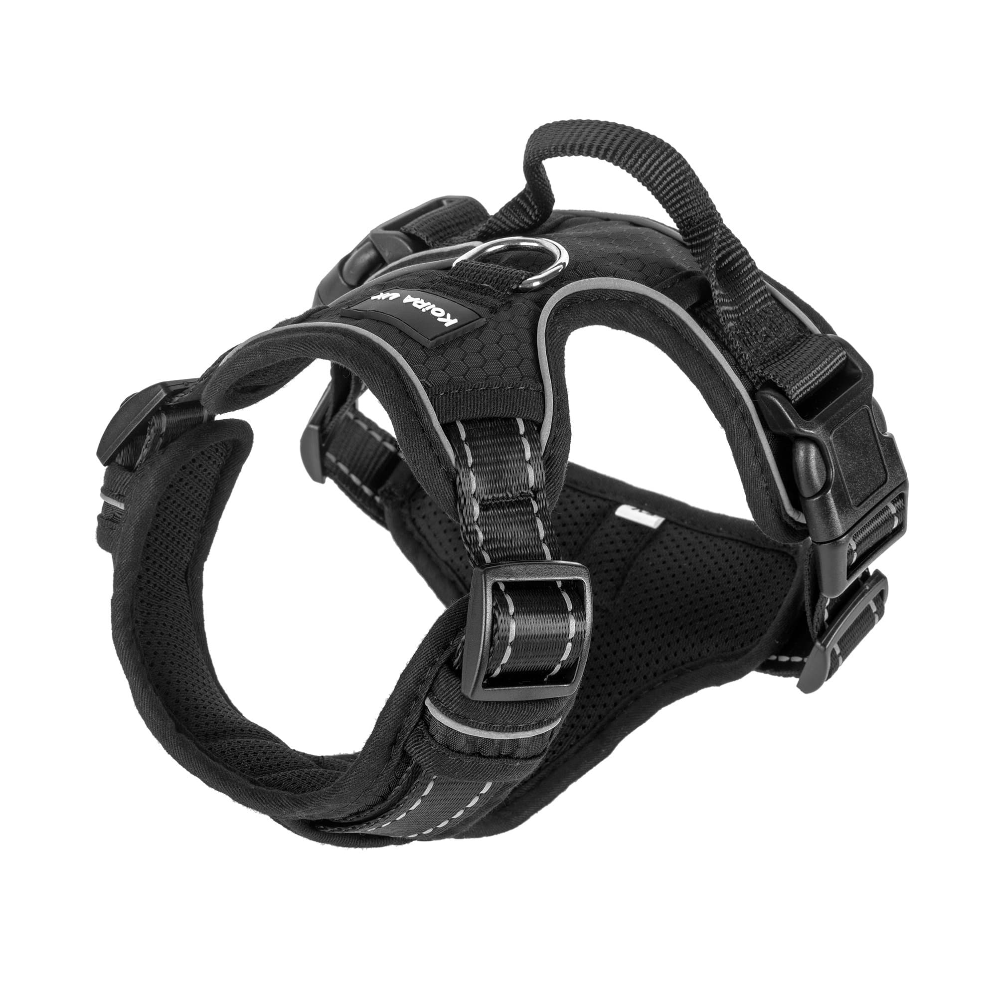 Koira Odin ergonomic, padded, adjustable, quality no-pull dog harness with back and front clips (Medium, Black)