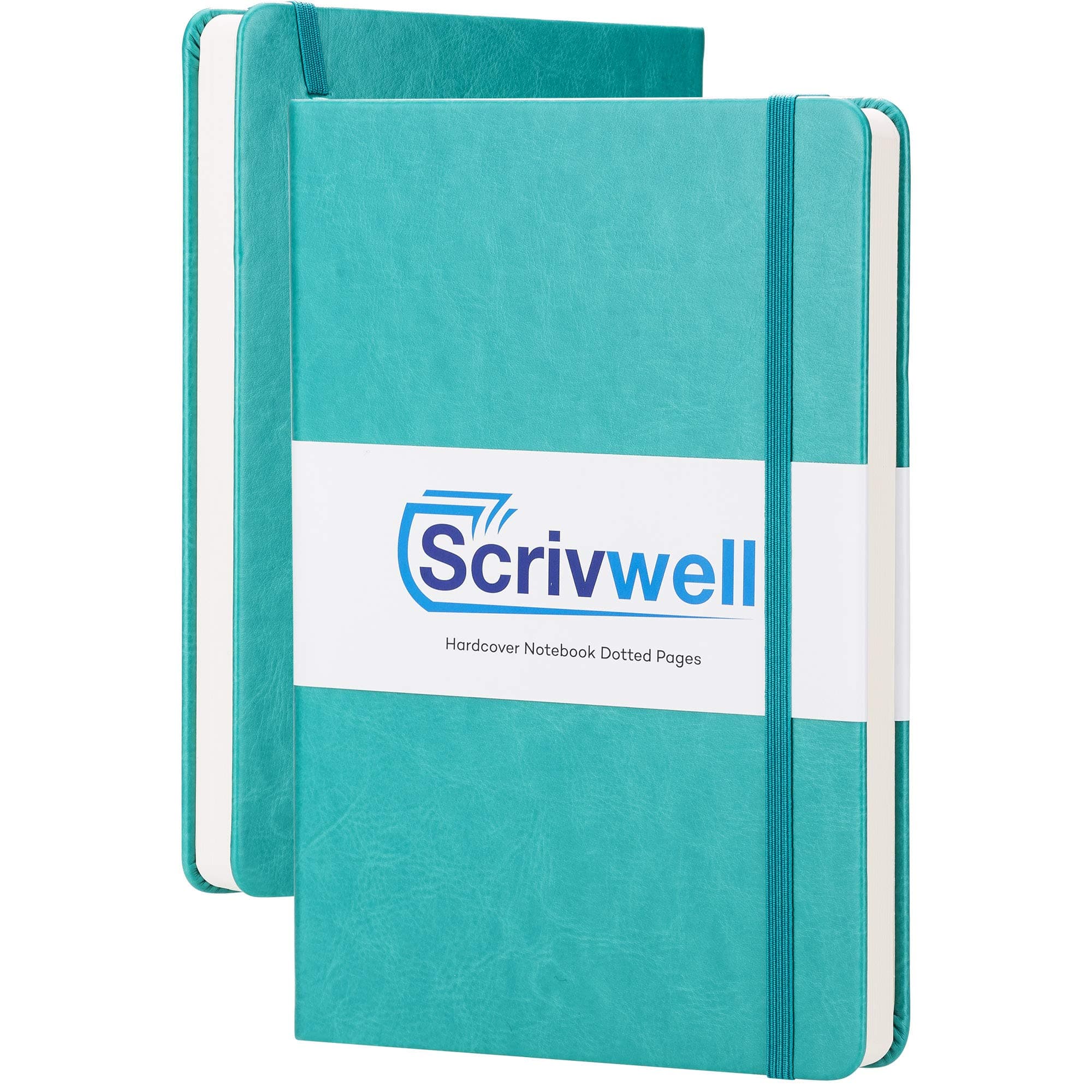 Scrivwell Dotted A5 Hardcover Notebook - 208 Dotted Pages with elastic band, two ribbon page markers, 120 GSM paper, pocket folder - great for bullet journaling - Teal