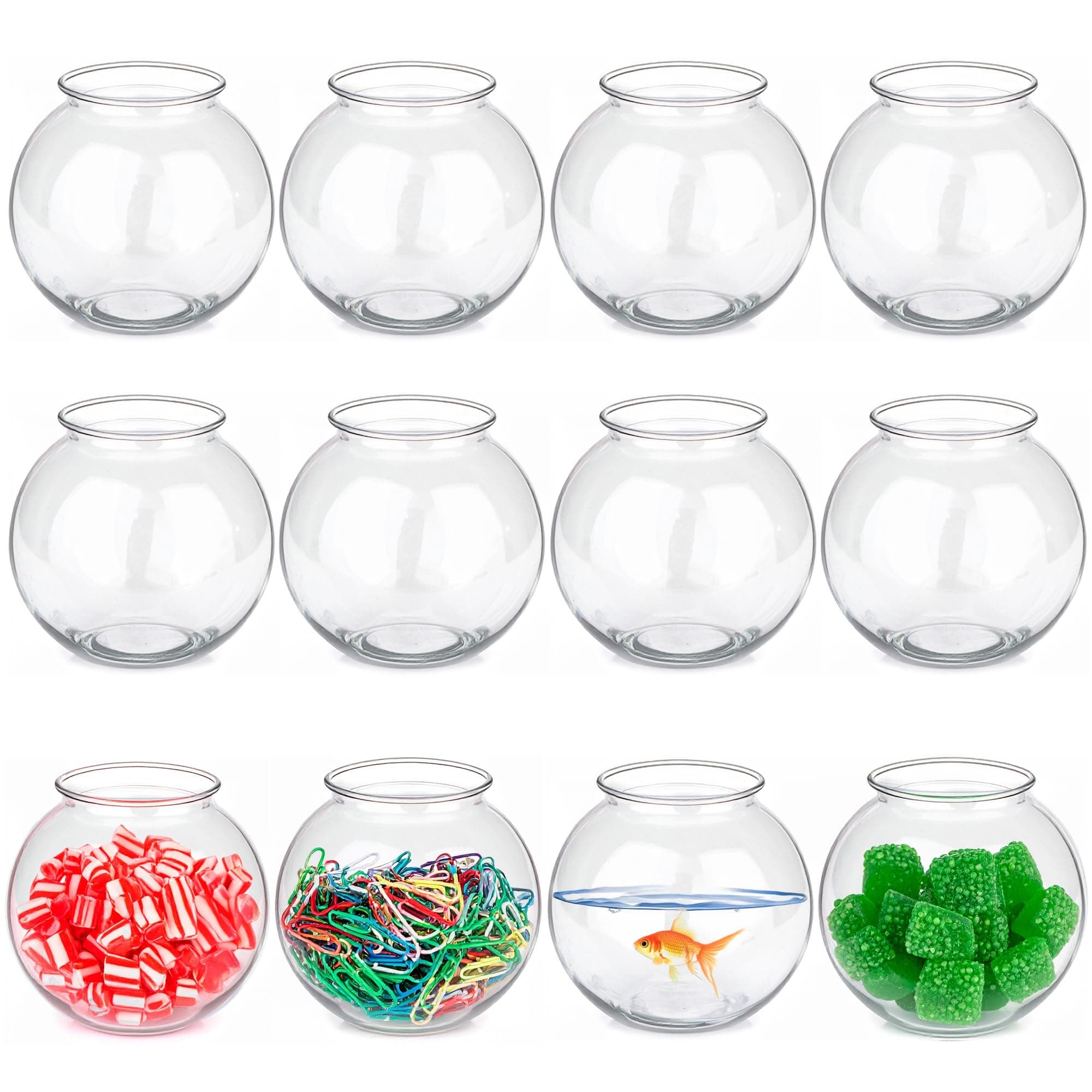 JoyServe 16 Oz Plastic Fish Bowl (12 Pack) 4 Inch Heavy Duty Plastic Ivy Bowls, for Candy, Carnival Games, Prizes, Centerpieces and Party Decoration Supplies, BPA-Free
