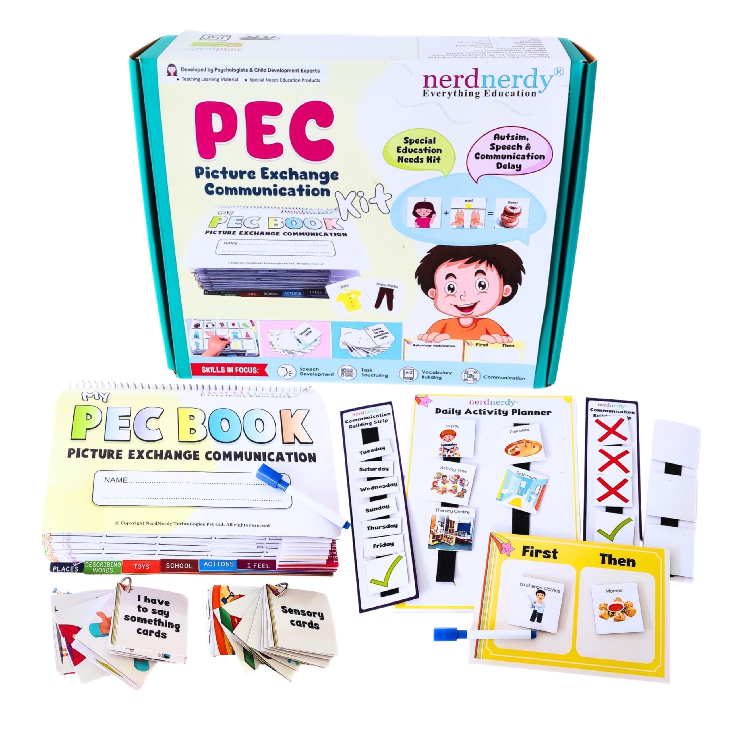 NerdNerdy PEC Kit/ 325+ PECS Used as Autism Learning Material/Speech Therapy Tool/Sensory Toys/Communication Builder/Language Development in Special Needs/Special Ed/Picture Exchange Communication.