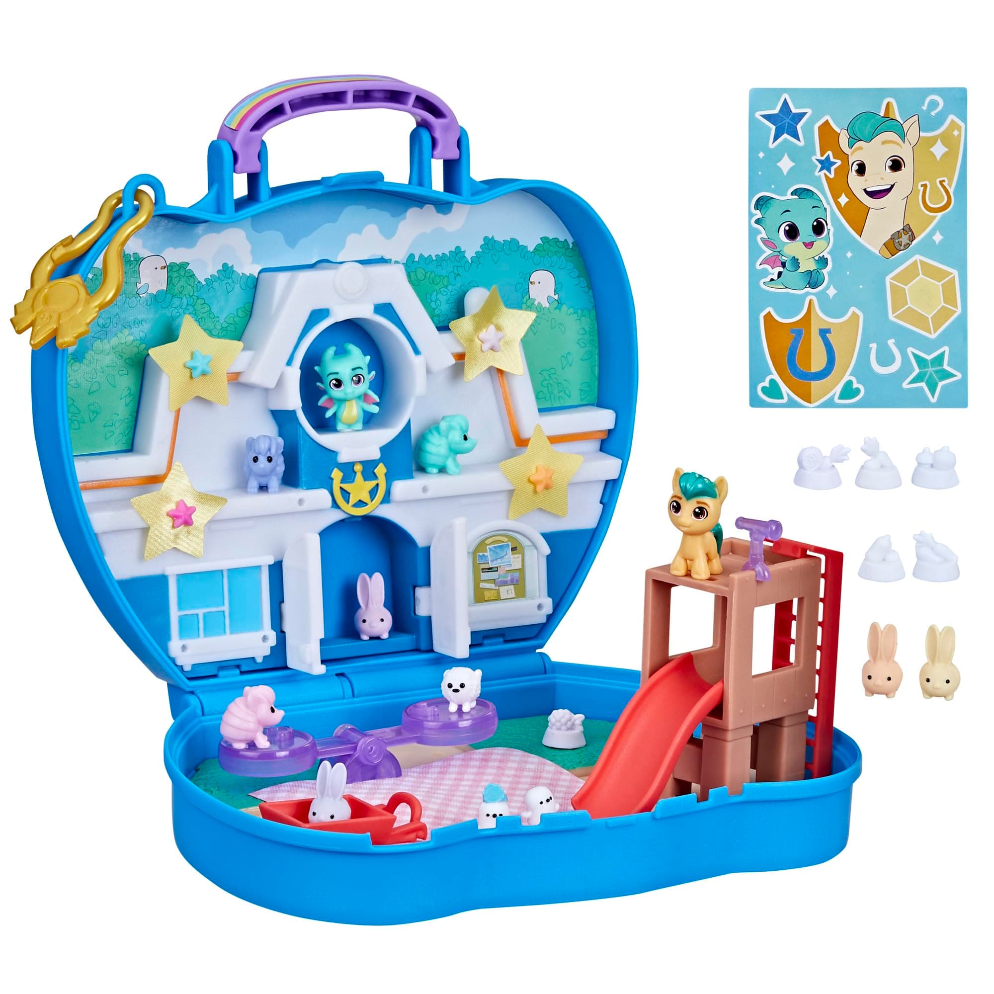 My Little Pony Mini World Magic Compact Creation Critter Corner Toy, Buildable Playset with Hitch Trailblazer Pony for Kids Ages 5 and Up