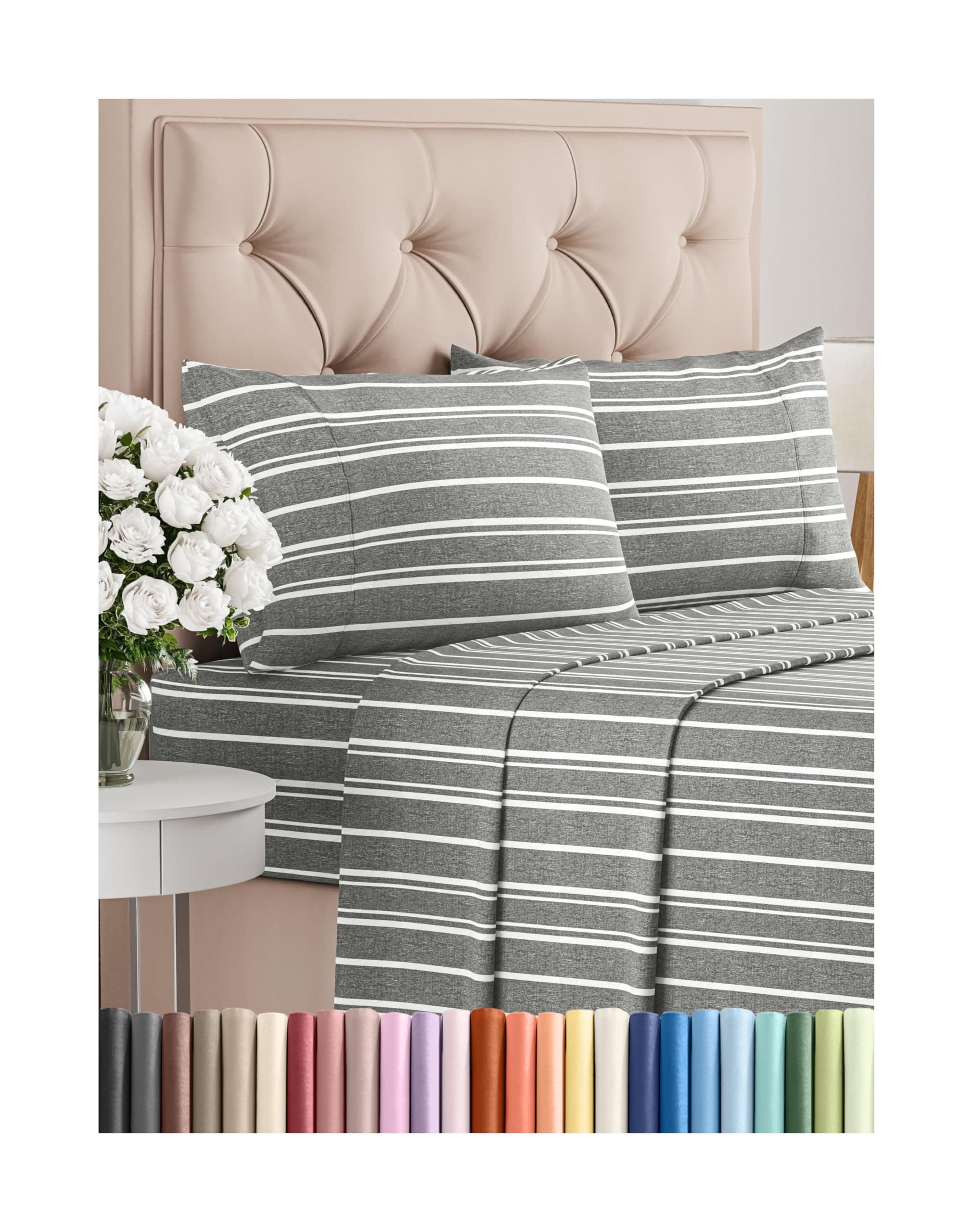 Full Size 4 Piece Sheet Set - Comfy Breathable & Cooling Bed Sheets Set - Hotel Luxury Bedding for Women, Men, Kids, Teens, Boys & Girls - Deep Pockets, Soft, Wrinkle Free - Oeko-Tex - Grey Stripes 3