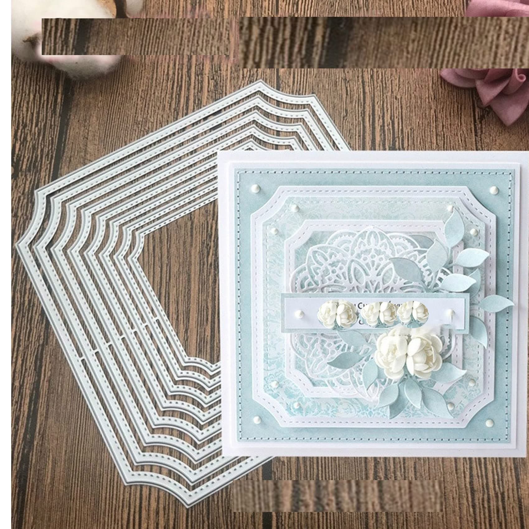 8Pcs/Lot Irregular Frame Metal Die Cuts,Flower Frame Square Wedding Card Cutting Dies Cut Stencils for DIY Scrapbooking Album Decorative Embossing Paper Dies for Card Making