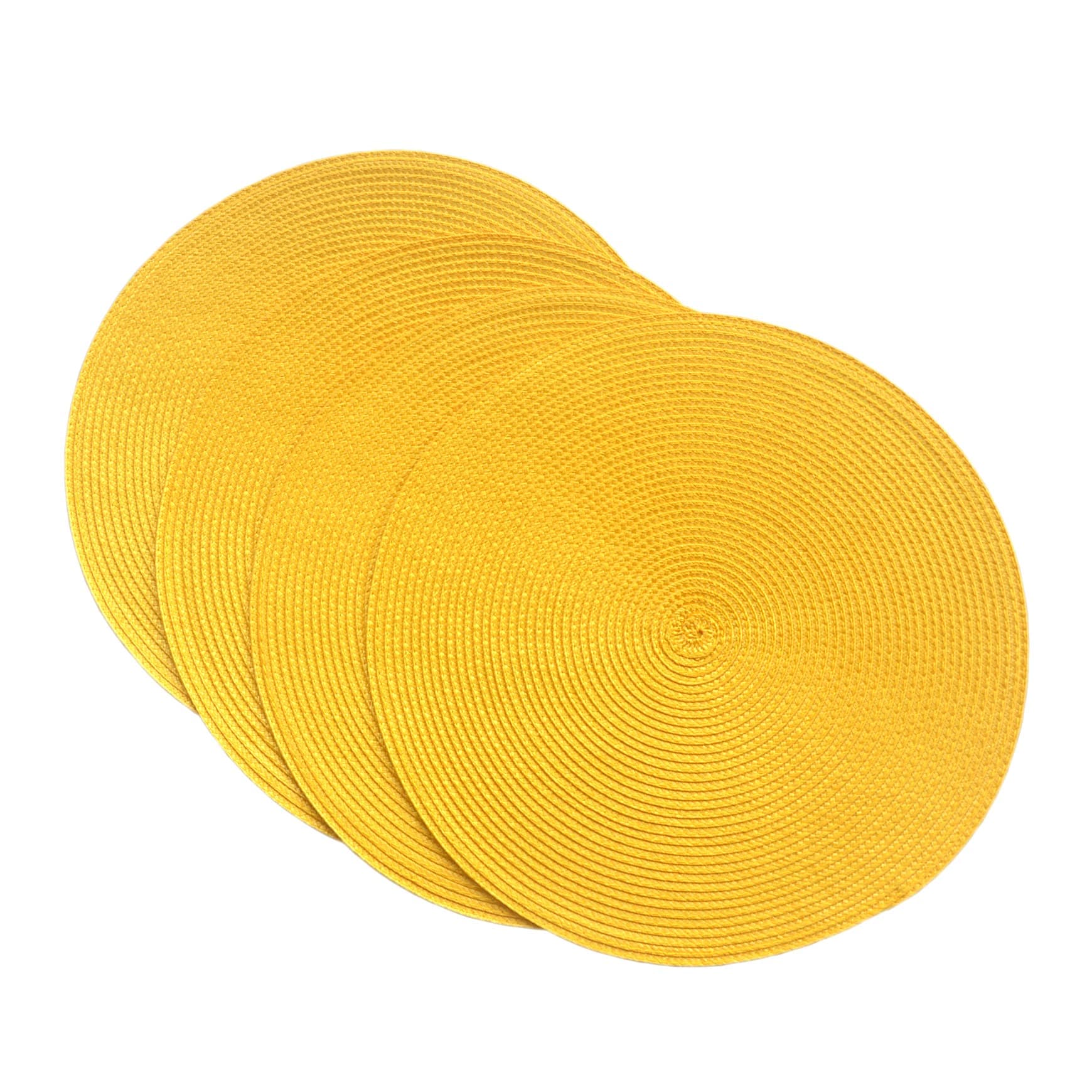 SCF2017 Round Woven Plastic Placemats 38cm Stylish and Practical Dining Table Mats,Set of 4,Yellow