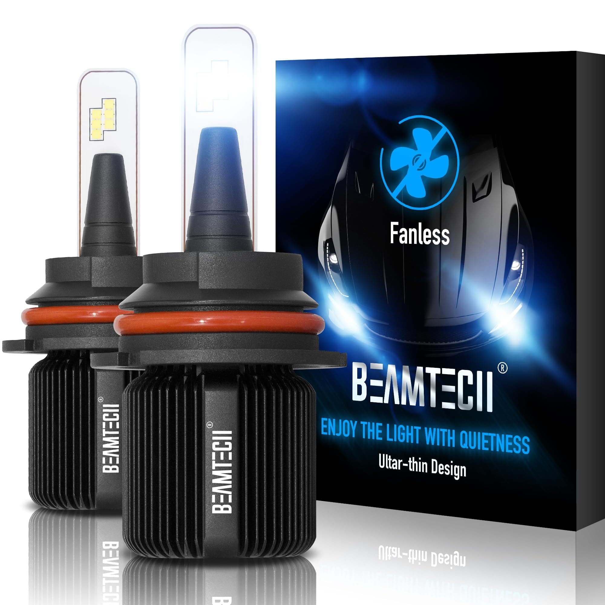 BEAMTECH 9007 LED Bulb,Powersports LED Bulbs for ATV/UTV 8000LM 40W HB5 Fog Light Fanless CSP Y19 Chips 6500K Extremely Bright Halogen Replacement