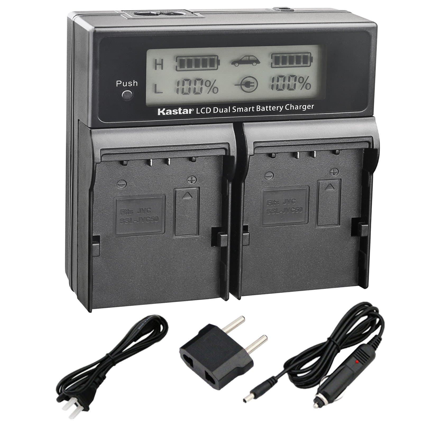 Kastar LCD Dual Smart Fast Charger for SSL-JVC50, SSL-JVC70, SSL-JVC75, BN-S8I50, LC-2J, AA-S3602I, TC-400-JVC650, TC-400-JVC650-TDM, TC200JVC600, TC200JVC600TDM and GY Series Camcorders