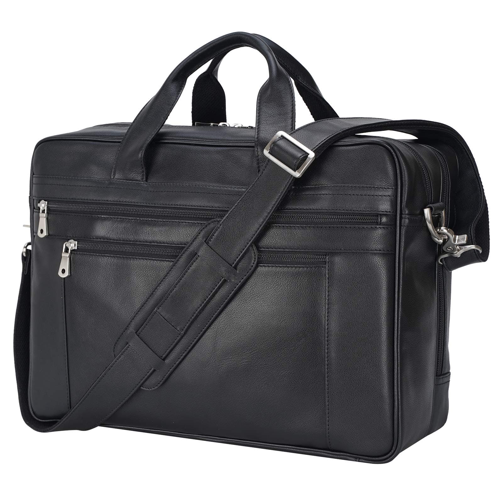 Men's 17 Inch Solid Genuine Leather Professional Laptop Briefcase Messenger Shoulder Bag