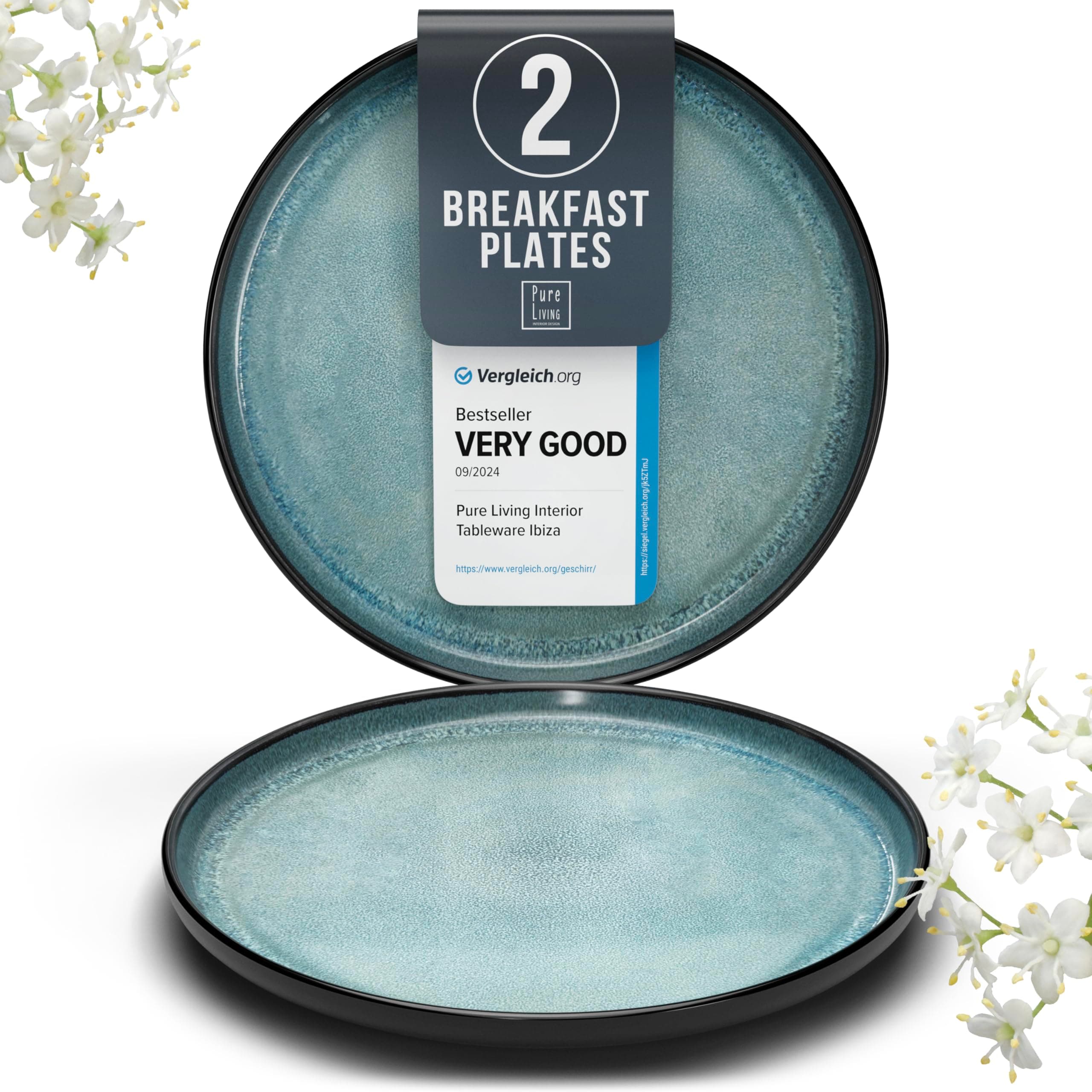 PURE LIVING INTERIOR DESIGN Stoneware small dinner plates set 2 pcs – 7.5" dark petrol blue ceramic salad & dessert plates – Dishwasher and microwave safe – Stylish plates set – Dinner service
