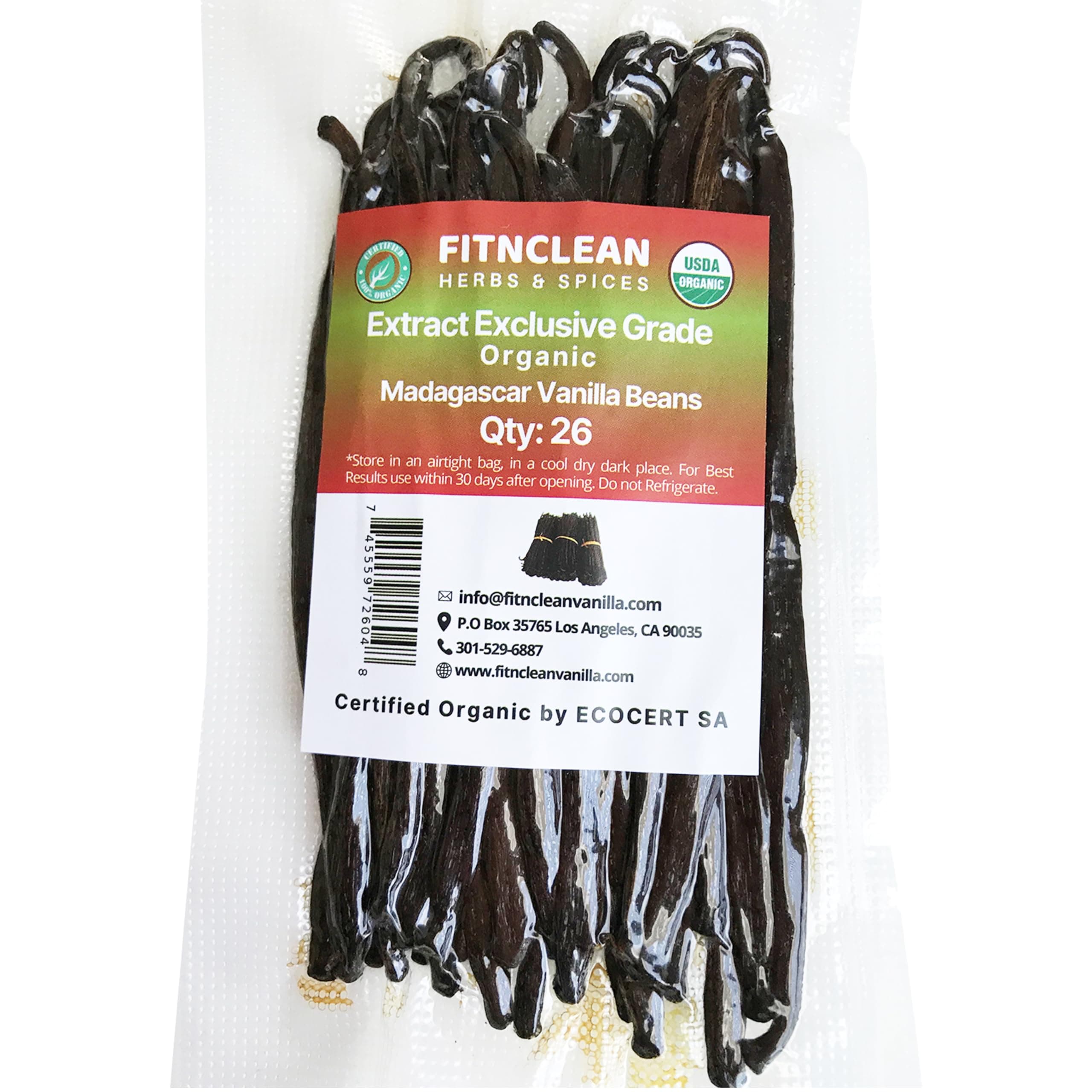 Madagascar Vanilla Beans Grade B Extract Exclusive (26 ea)| 4.5" - 5.5" by FITNCLEAN Vanilla | Bulk Dry Whole Bourbon Natural Raw Non-GMO Pods