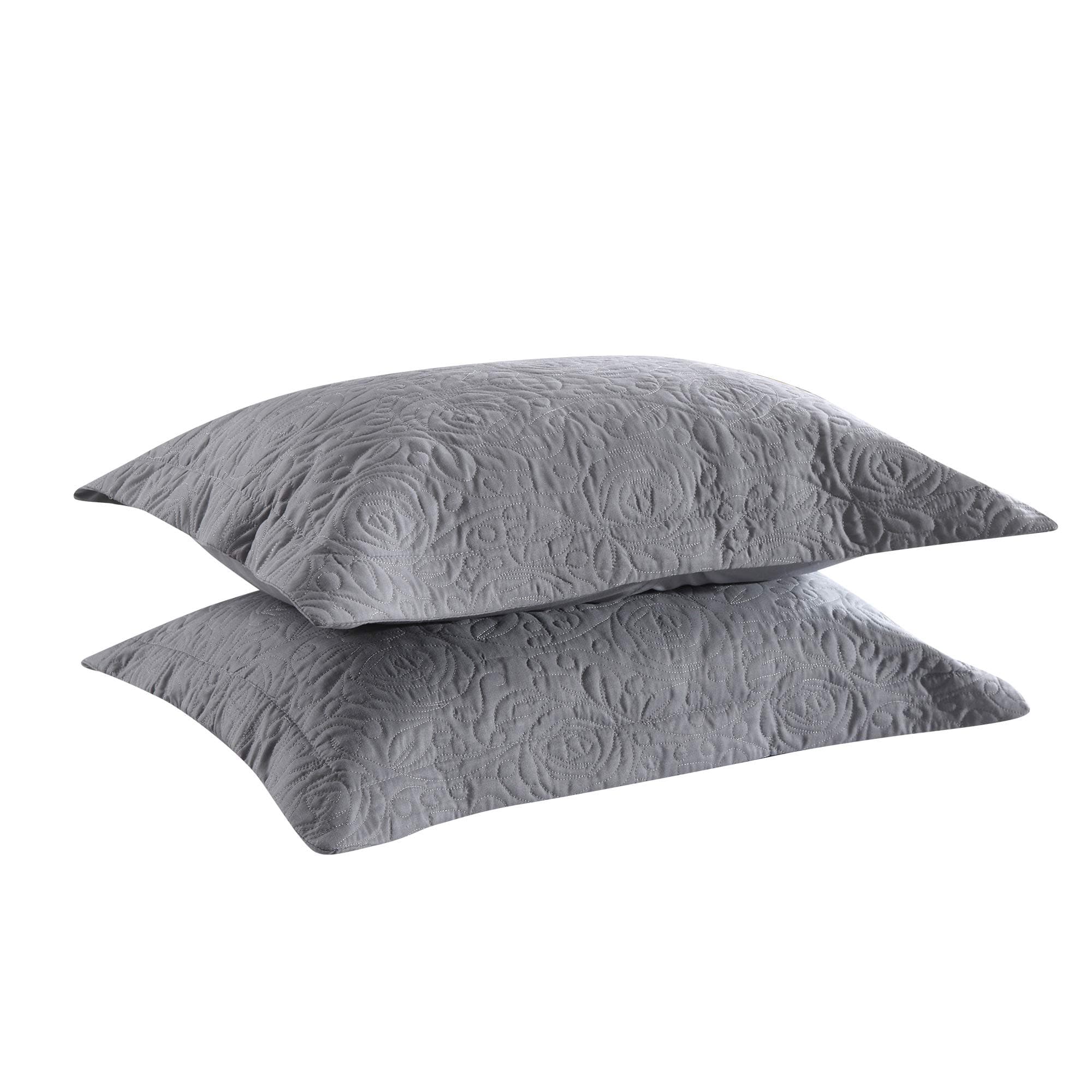 2-Piece Embroidered Pillow Shams, Decorative Microfiber Pillow Covers Set Standard Size Grey