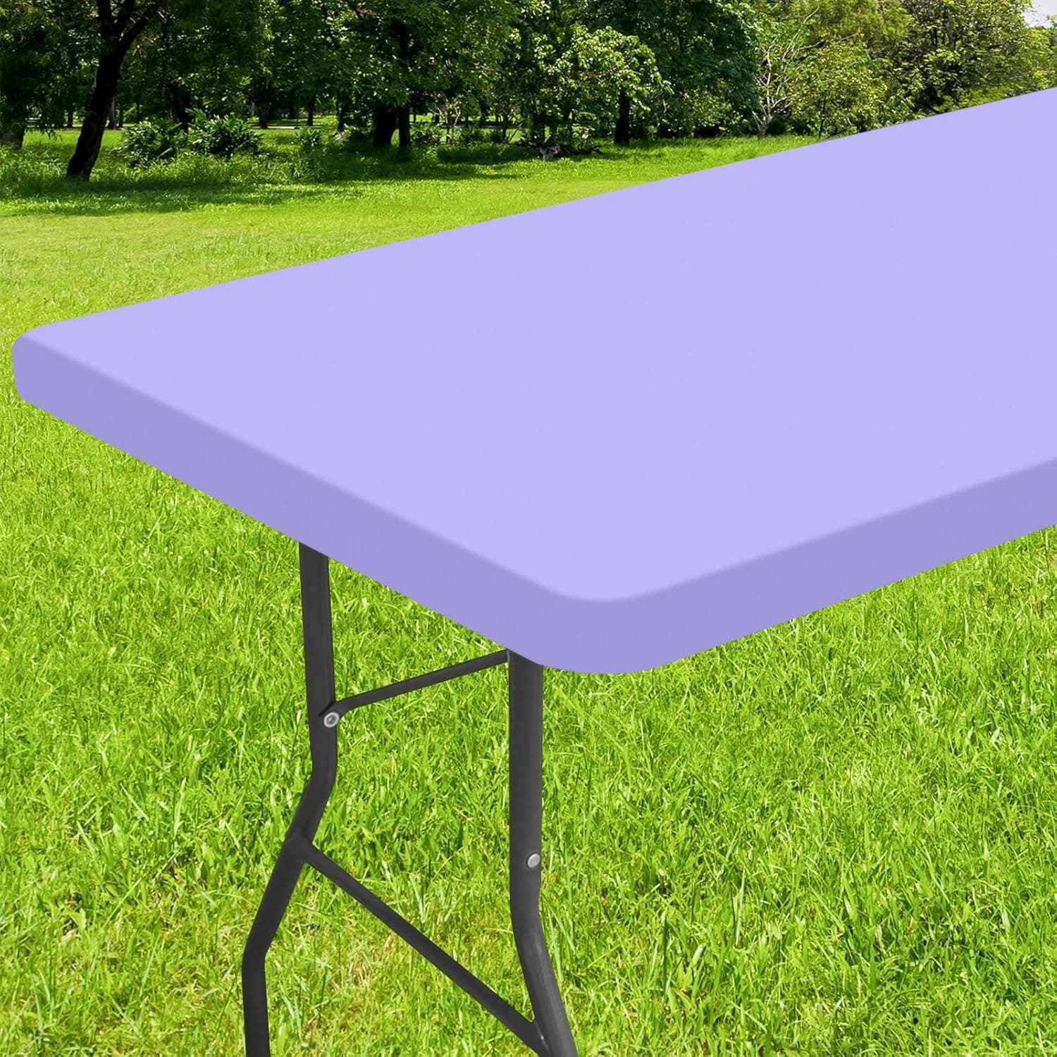 Smiry Rectangle Tablecloth, Elastic Fitted Flannel Backed Vinyl Tablecloths for 6ft Folding Tables, Waterproof Wipeable Table Covers for Indoor, Outdoor, Picnic and Camping (Lavender, 30"x72")