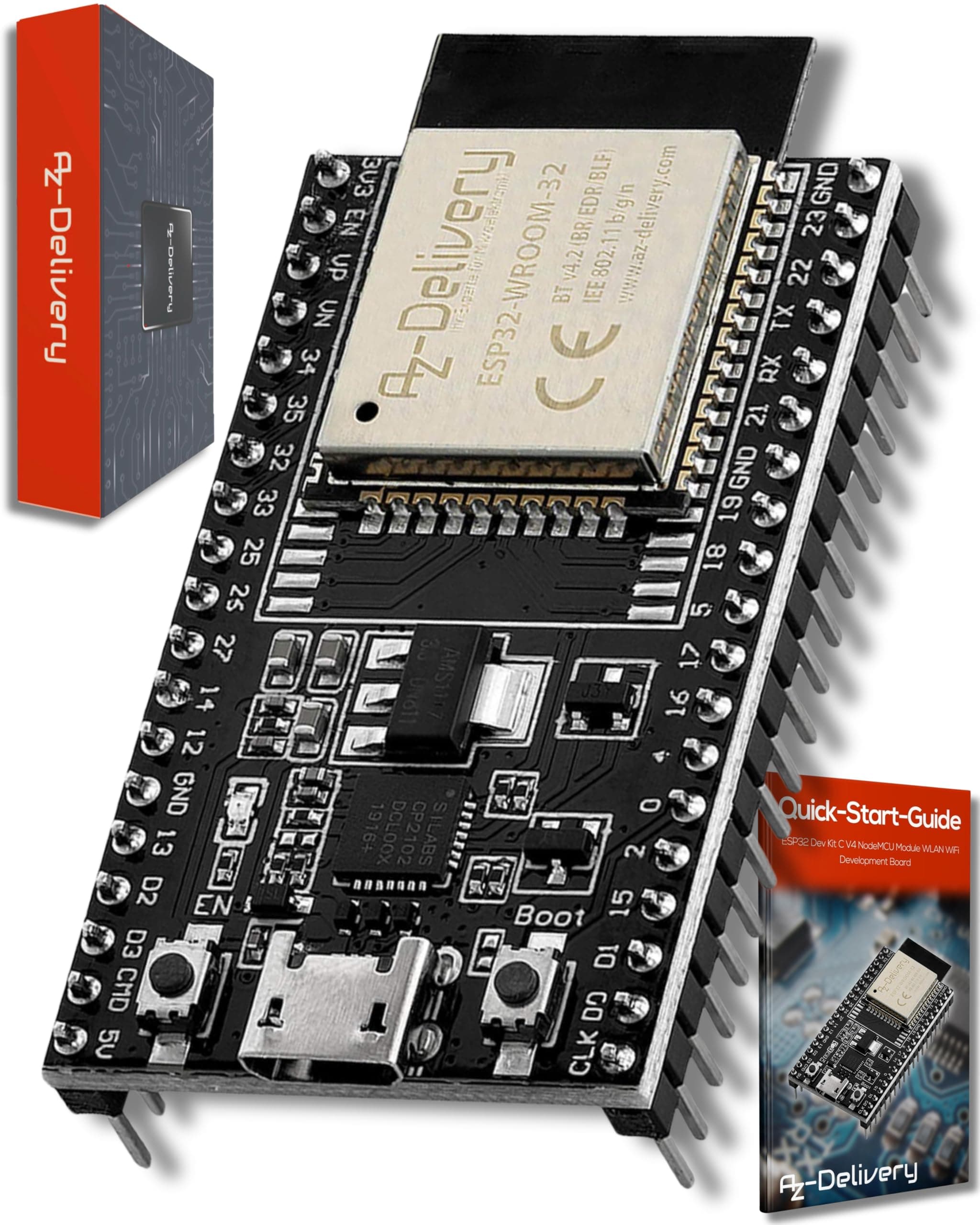 AZDelivery ESP32 Dev Kit C V4 NodeMCU ESP32 WROOM-32 WLAN/WiFi Development Board - Arduino Compatible - Includes E-Book