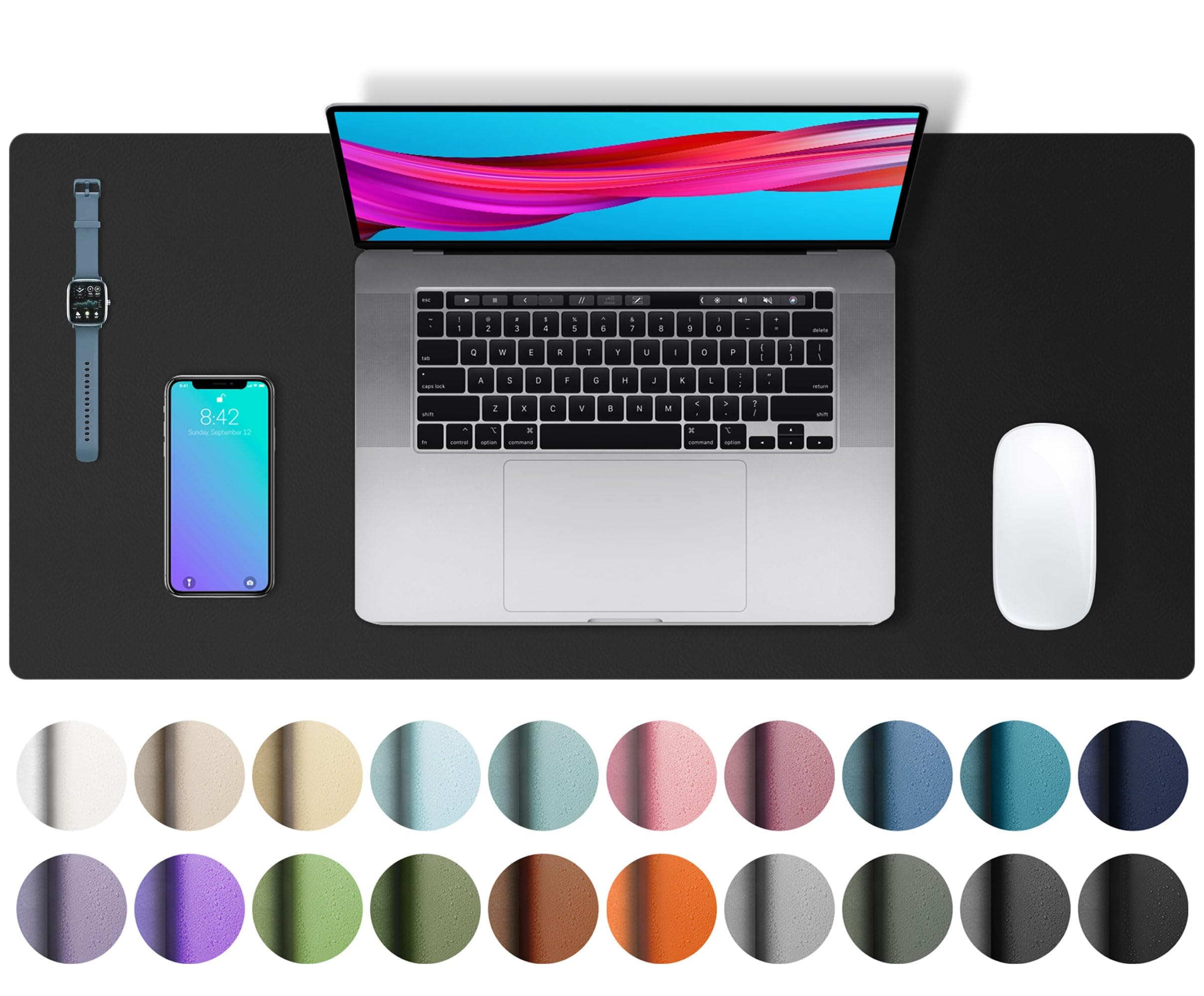 Leather Desk Pad, Mouse Pad, Office Pad, Non-Slip PU Leather Desk Blotter, Laptop Desk Mat for Office and Home (60x35cm, Black)