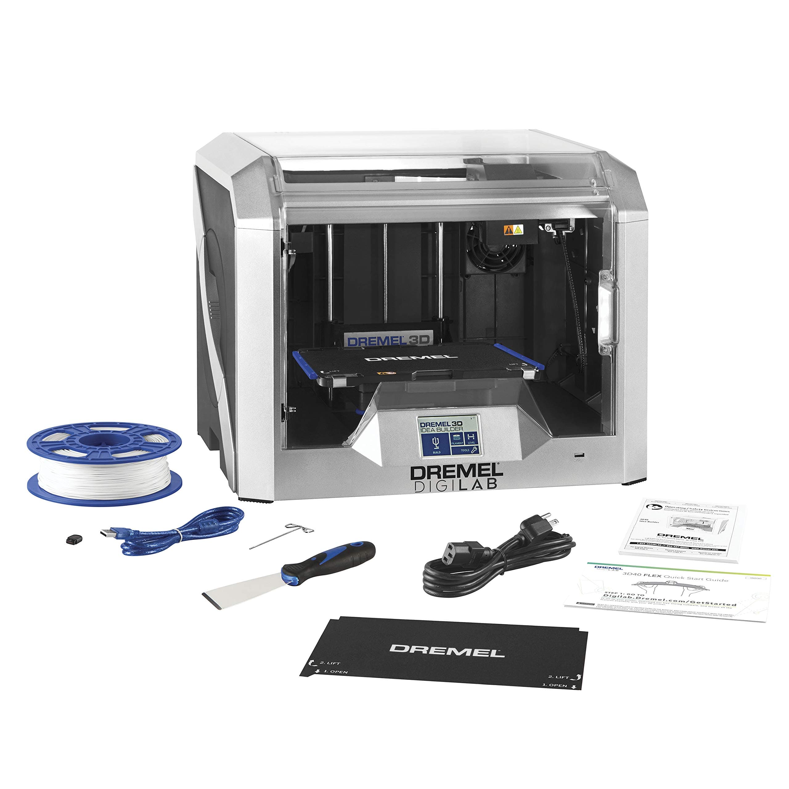 Dremel DigiLab 3D40-FLX-01 3D Printer with Filament, Flex Build Plate, Enclosed Housing, Auto 9-Point Leveling, PC & MAC OS, Chromebook, iPad Compatible, Network-Friendly