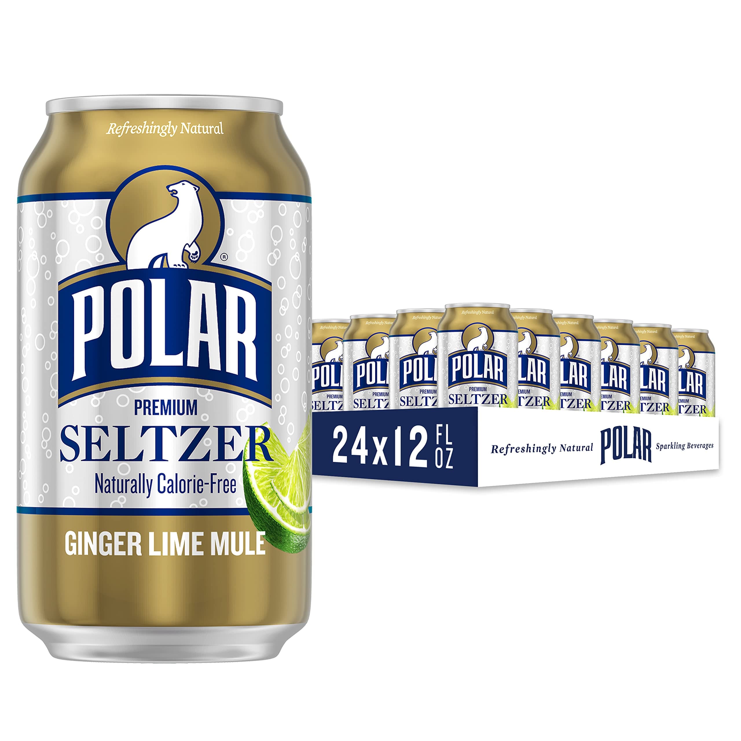 Polar Seltzer Water Ginger Lime Mule, 12 fl oz cans, 24 Count (3 Packs of 8)