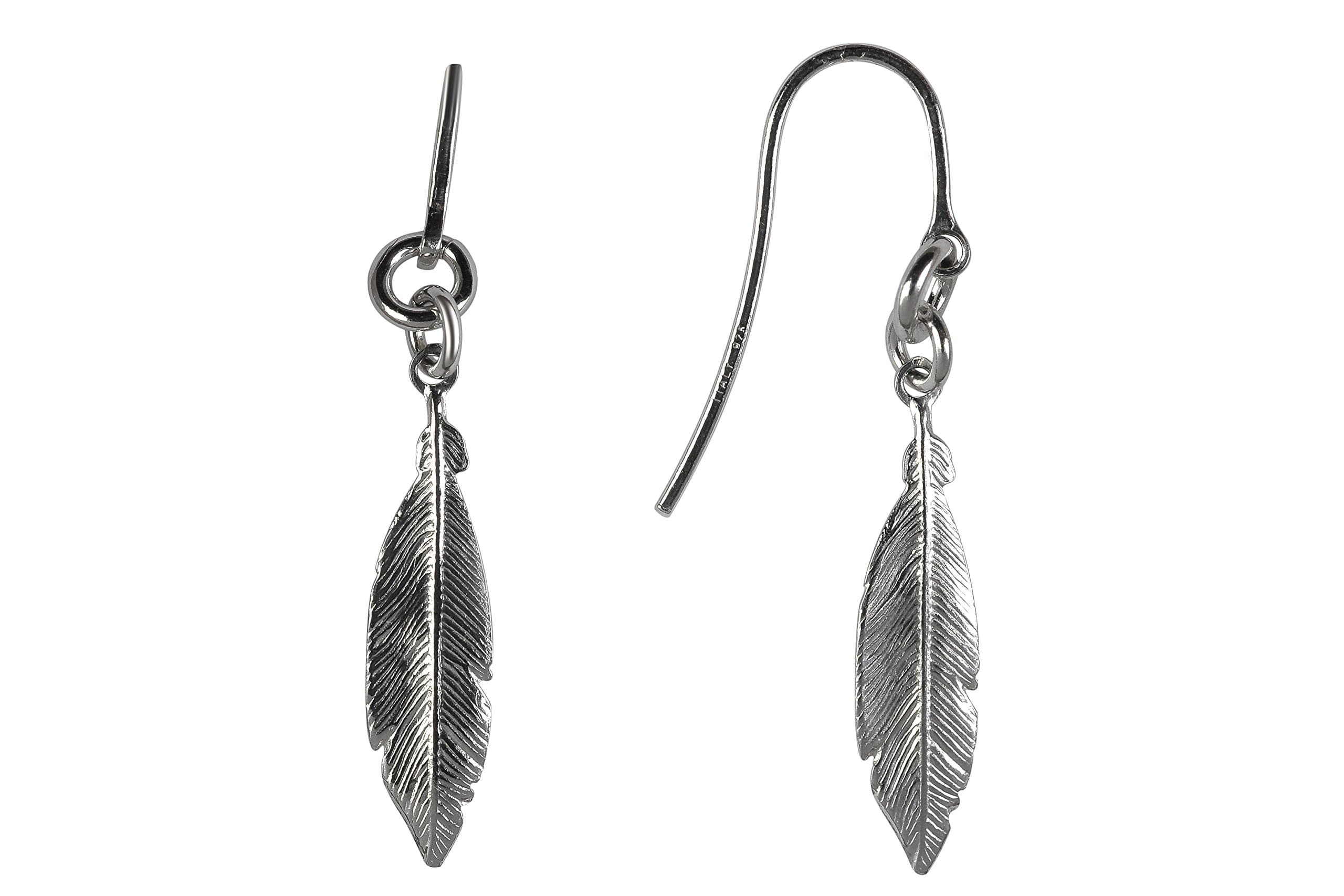 925 Sterling Silver Women's Feather Earrings Size Large