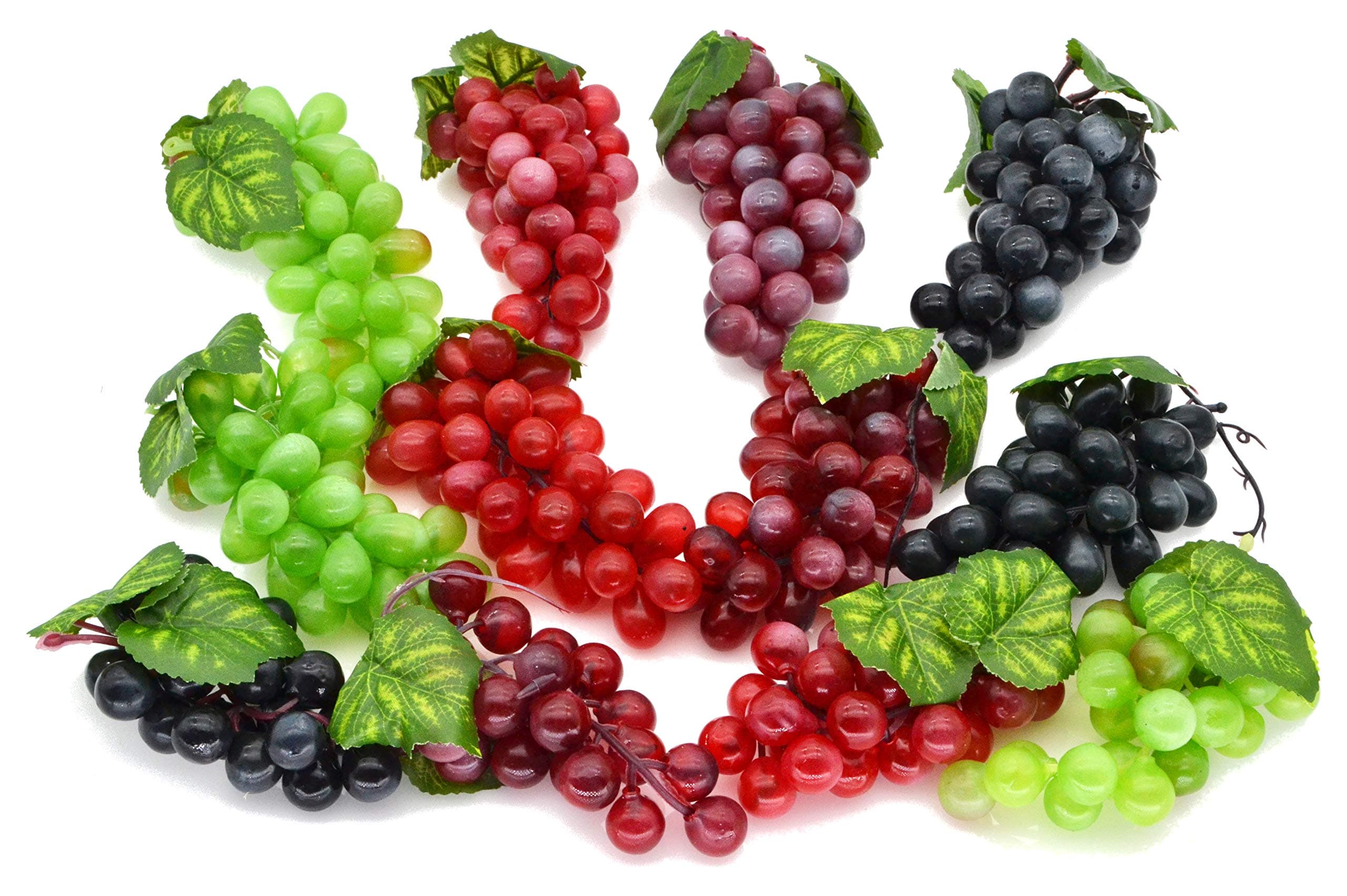 Assorted Artificial Grapes Cluster Rubber Frosted Grape Bundles Decorative Grapes Bunches for Vintage Wedding Favor Fruit Wine Decor Faux Fruit Props (Black, Red, Green, Purple - 12 Pack)