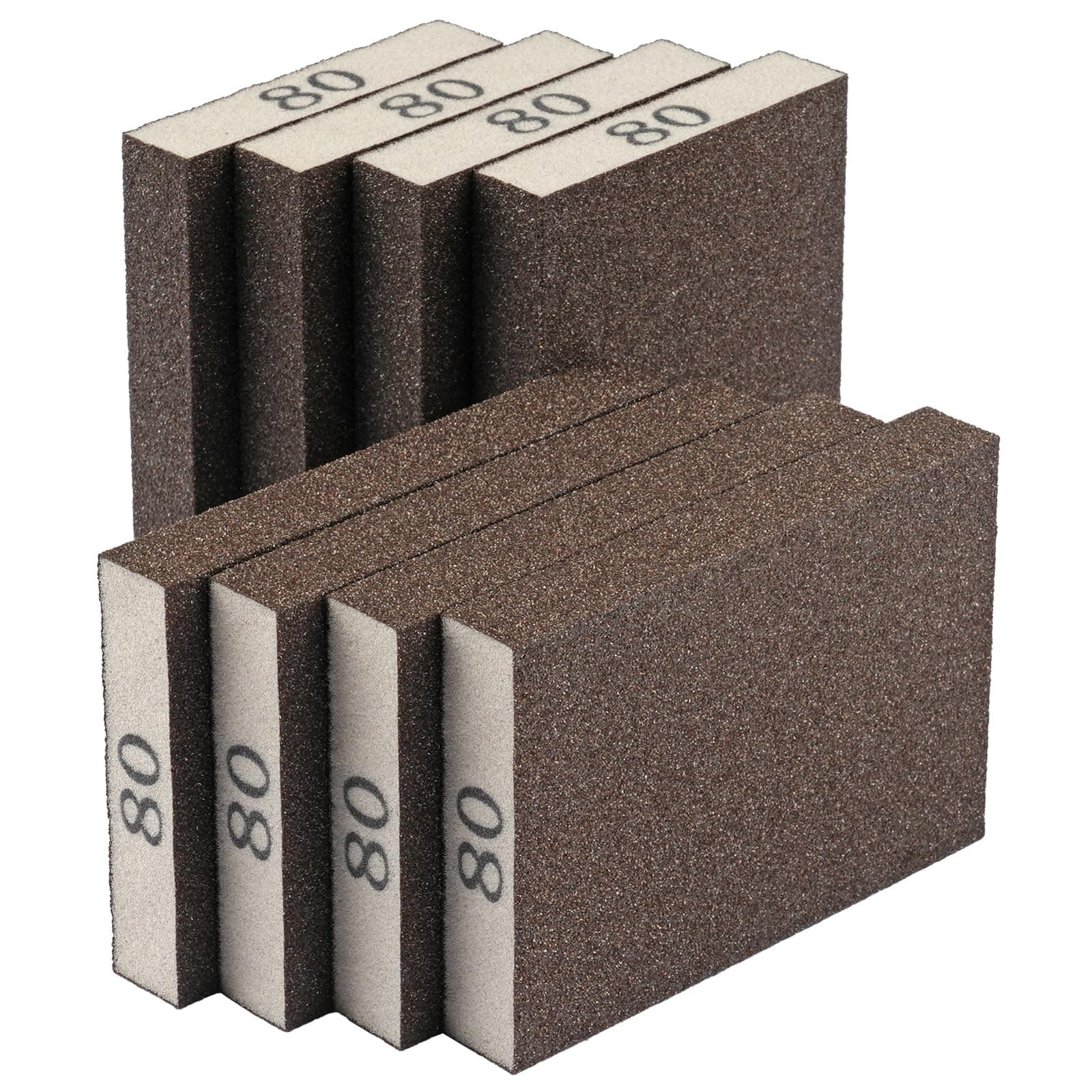8 Pack Sanding Sponge, Sanding Blocks 80 Grit Assortment, Sand Paper for Wood Furniture, Sander Pads, Washable and Reusable Sandpaper for Drywall Metal Glasses Repair (80 Grit)