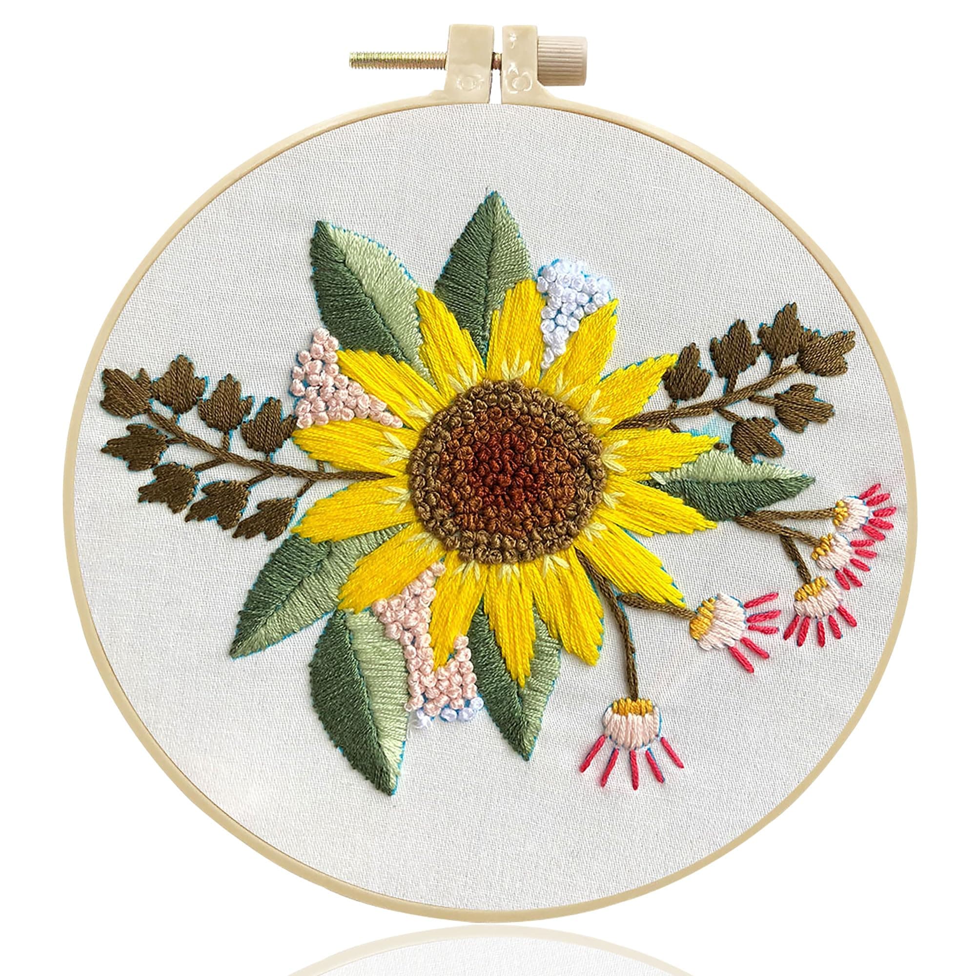 Maydear Stamped Embroidery Kit for Beginners with Pattern, Cross Stitch kit, Embroidery Starter Kit Including Embroidery Hoop, Color Threads and Embroidery Scissors - Sunflower