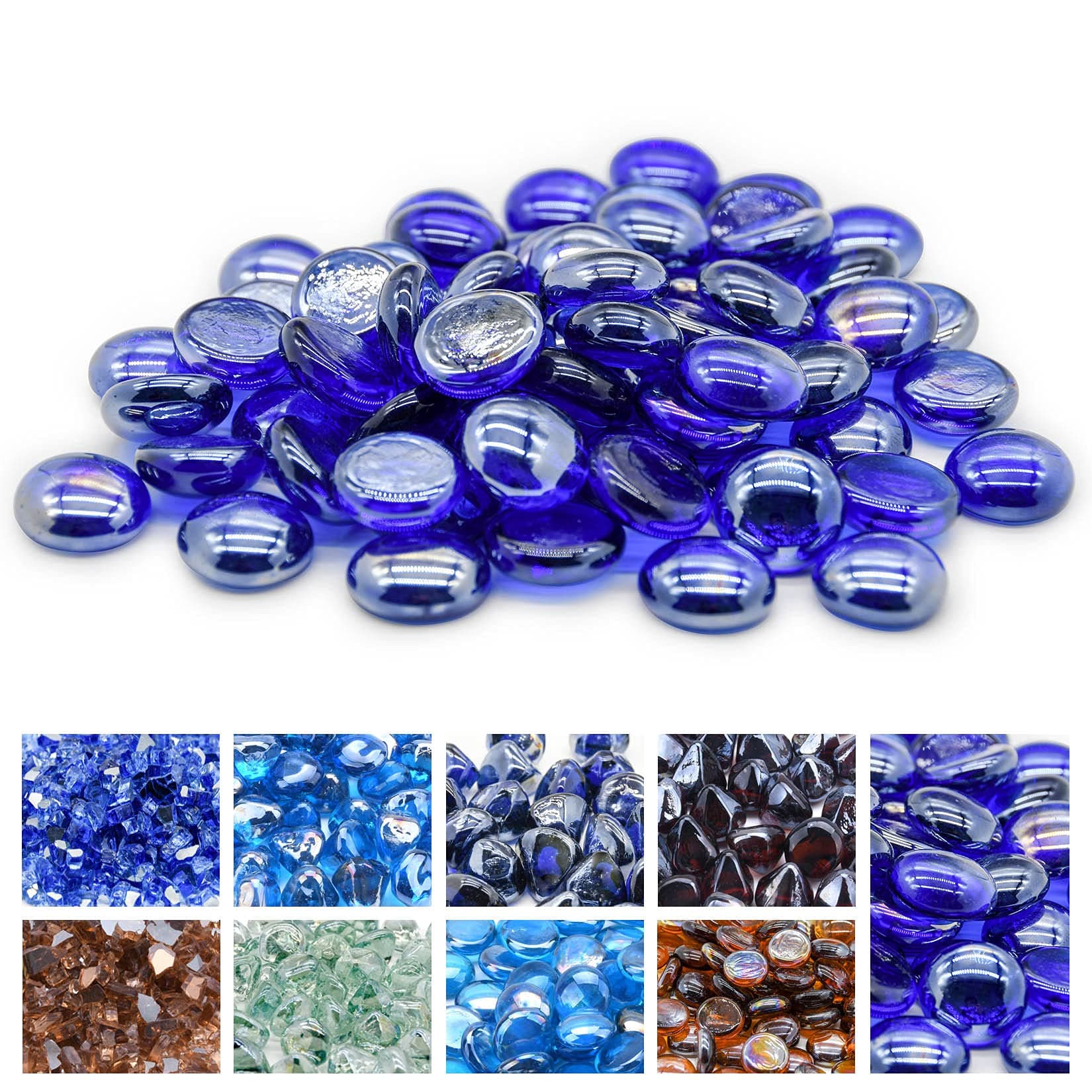 GasSaf Blue Fire Glass Beads for Outdoor Fire Pit, Fireplace, Replaces Existing Gas Logs & Lava Rocks, 3/4 Inch Glass(10 Pound)(Cobalt Blue)