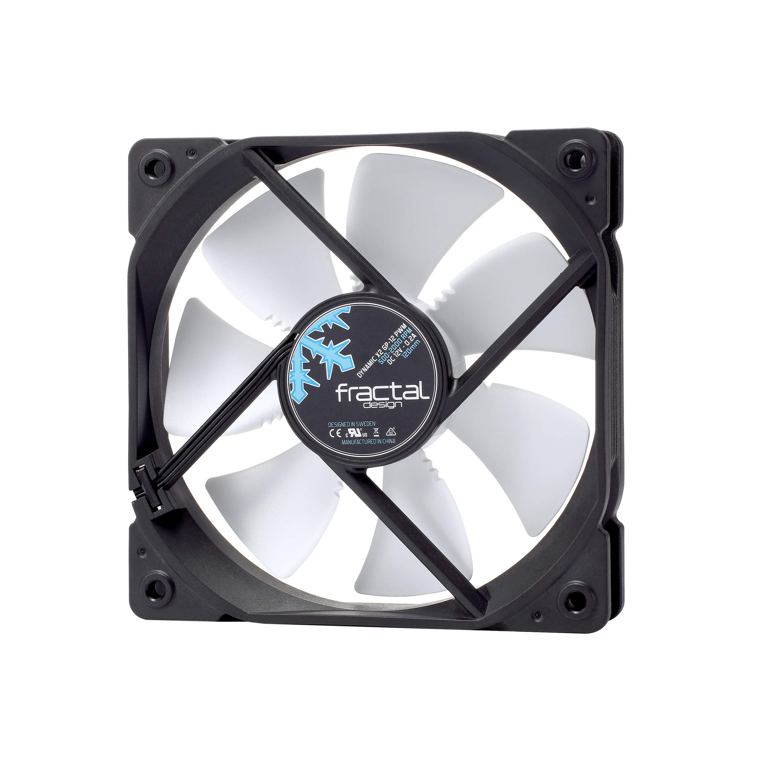 Fractal Design Dynamic X2 GP-12 PMW Computer Fan - Silent Fan - High Airflow – 120x120x25 mm – 2000RPM – FDB-Bearings – Trip Wire - Aerodynamically shaped struts – 12v - Black/White (Single)