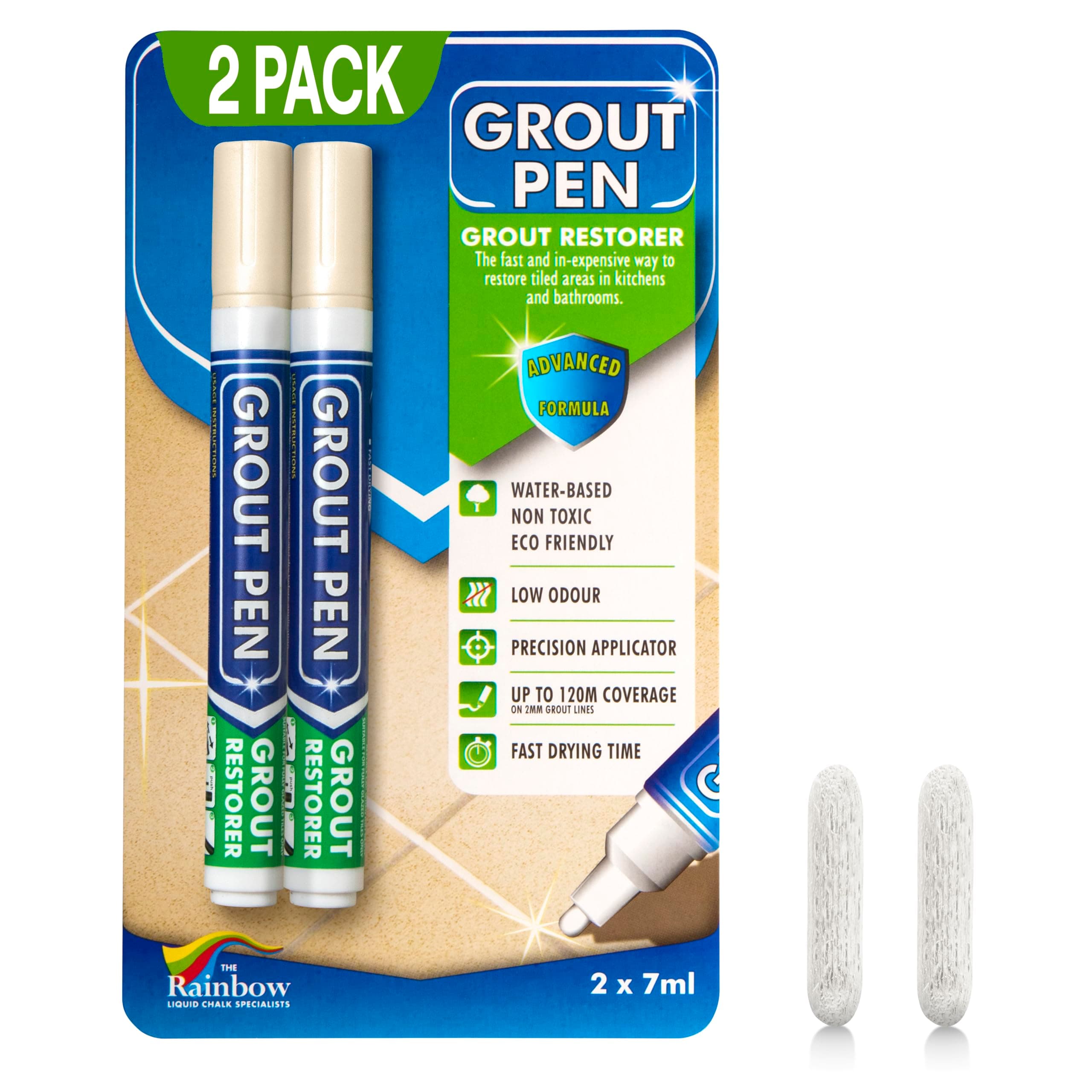Twin Pack (CREAM) Grout Pen - Designed for restoring tile grout in bathrooms & kitchens