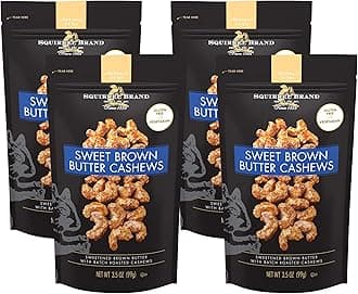 Sweet Brown Butter Cashews,3.5 Ounces Resealable Bag,Gluten Free,Vegetarian,(Pack of 4)