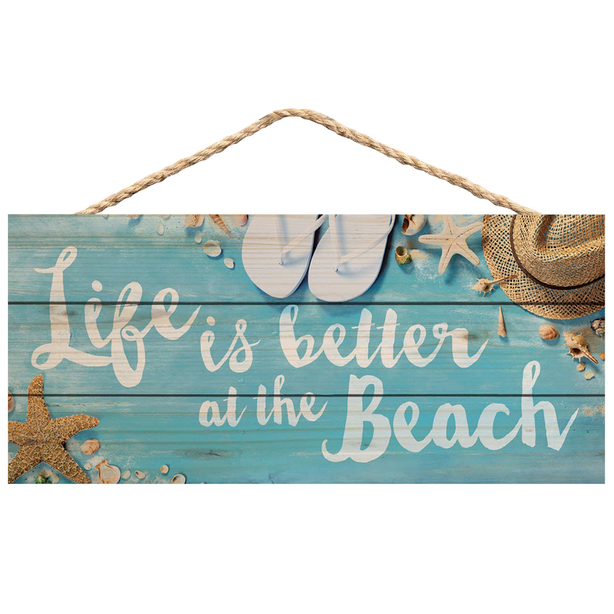Life is Better at the Beach Printed 10 x 4.5 Wood Wall Hanging Plaque Sign