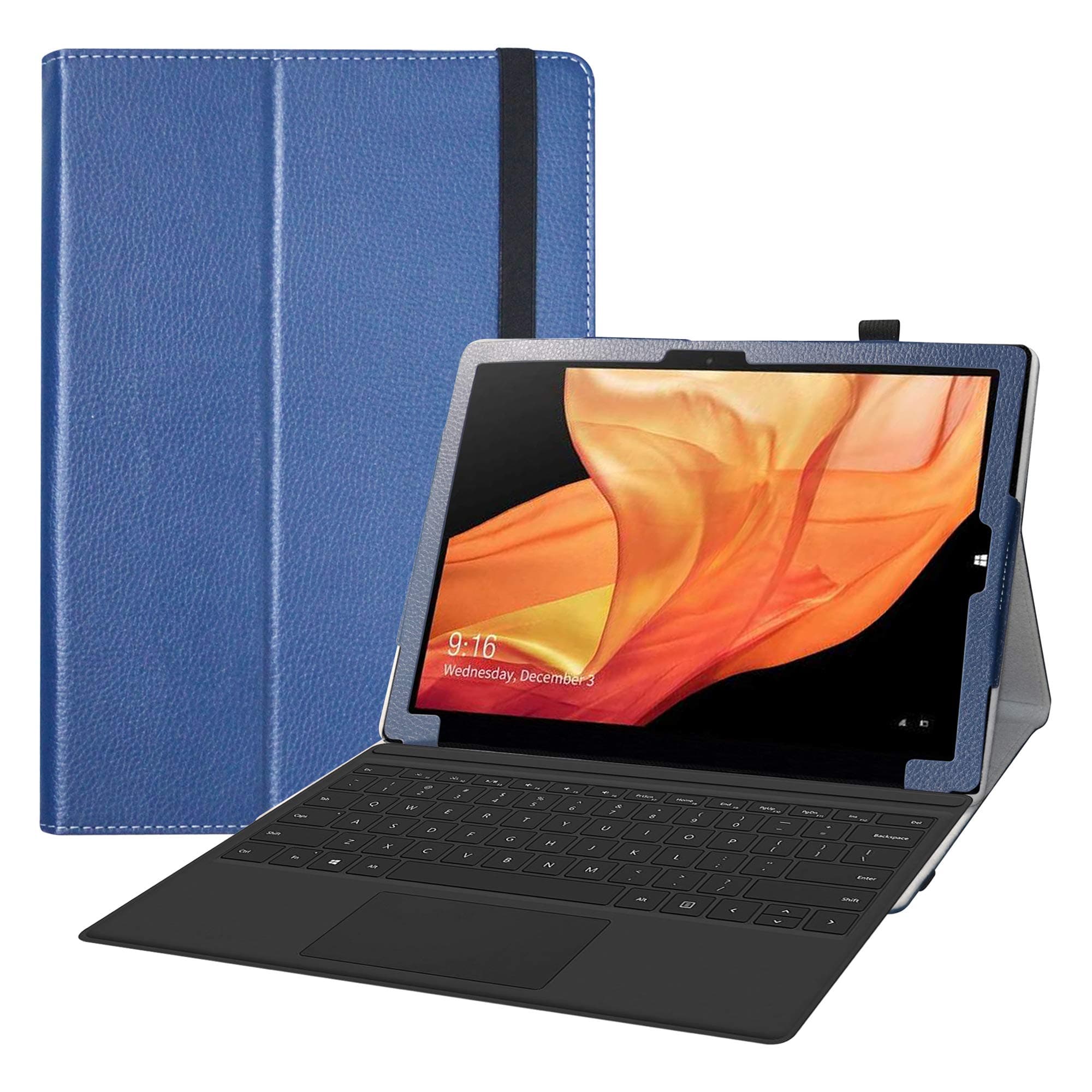 Bige for CHUWI UBook X 12" Case, PU Leather Folio 2-Folding Stand Cover for CHUWI UBook X 12 inch Tablet PC, Dark Blue