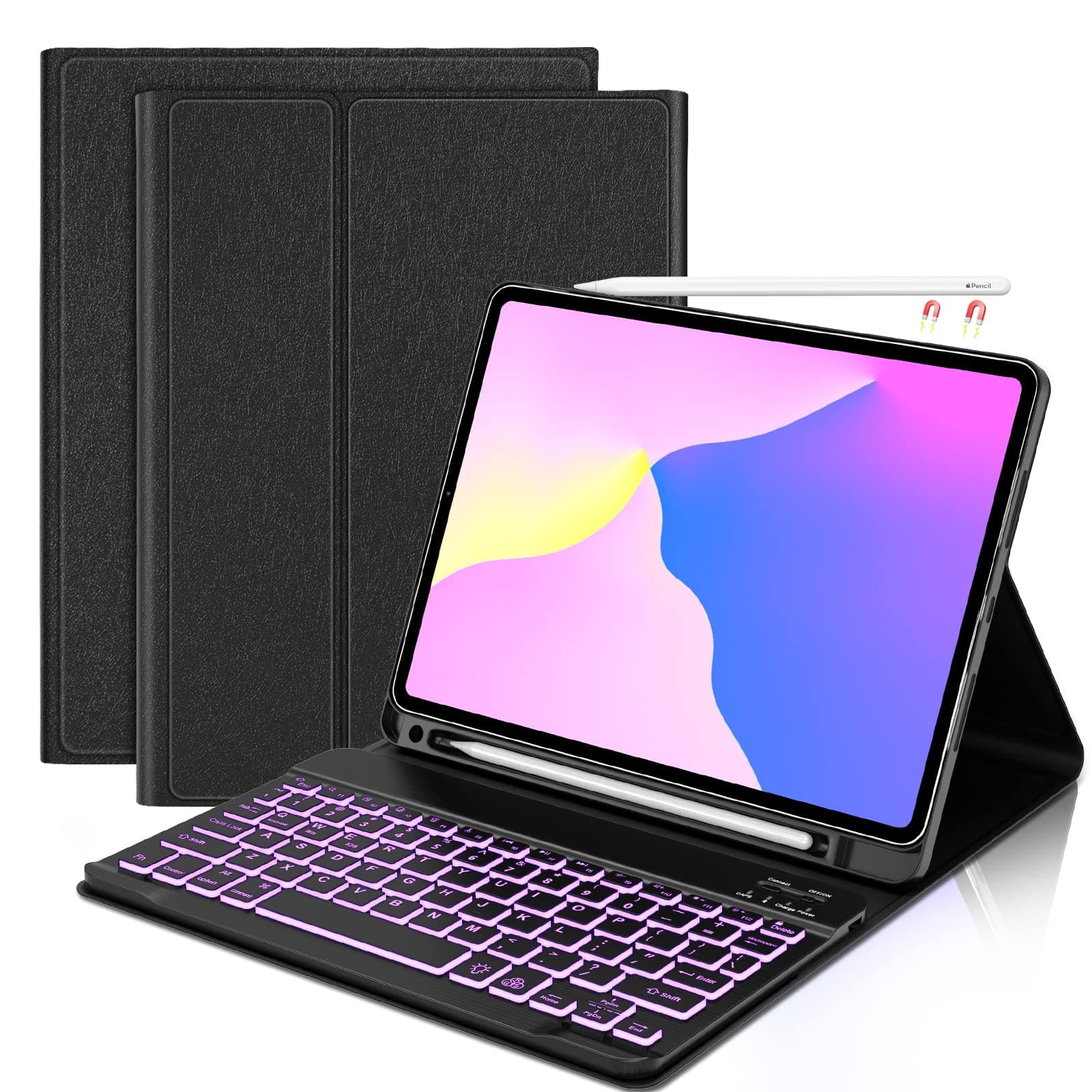 iPad Air 5th Gen 2022/4th Gen 2020 Keyboard Case 10.9 Inch, Smart 7 Colors Backlit and Detachable Wireless Keyboard, Slim Folio Cover with Pencil Holder, for Pro 11 Inch 4th/ 3rd/ 2nd/ 1st Gen, Black