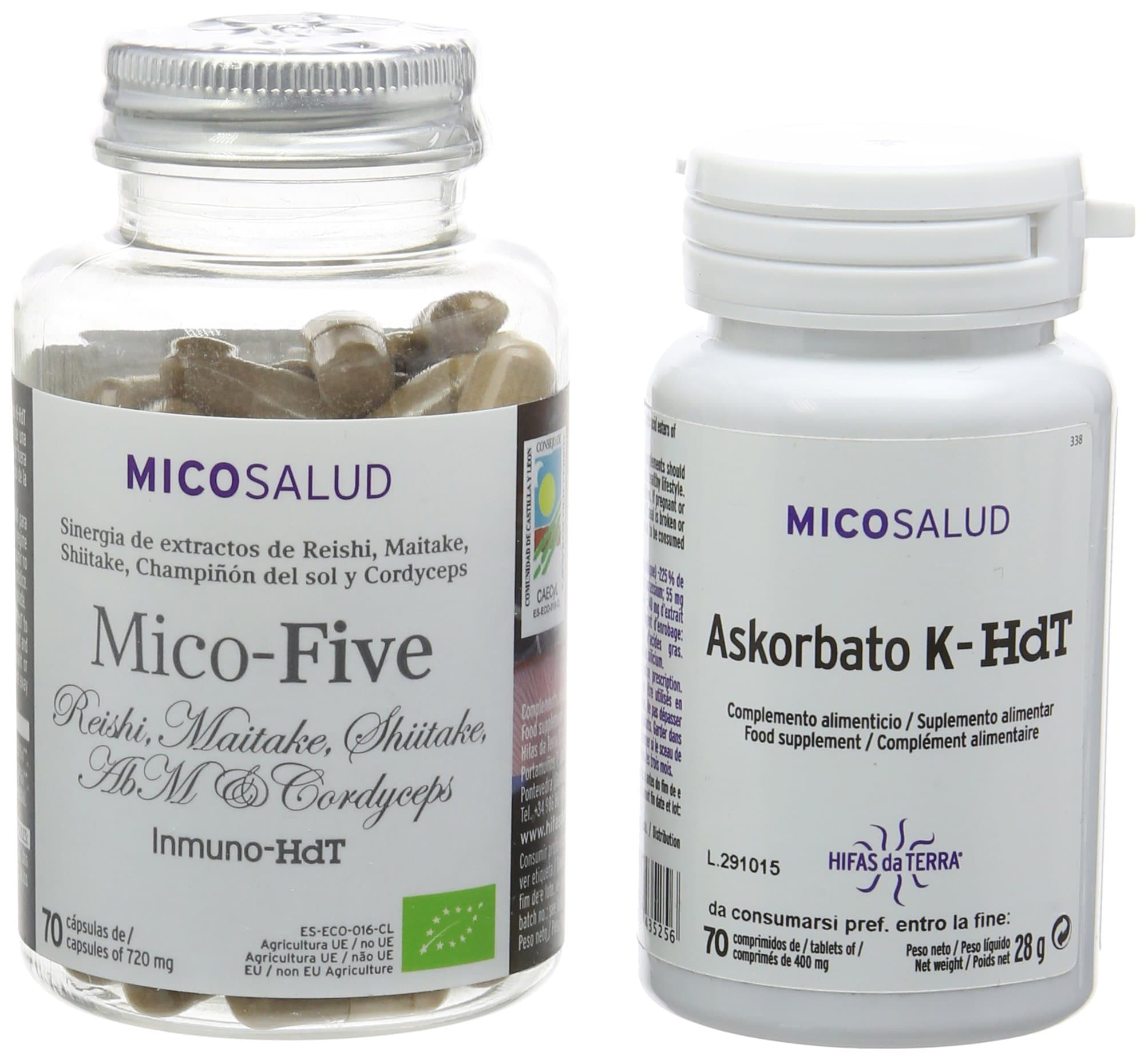 Hifas da Terra Immune System Regulator Combo Pack Contains 62 x Askorbato K-HdT Tablets and 70 x Mico-Five Capsules