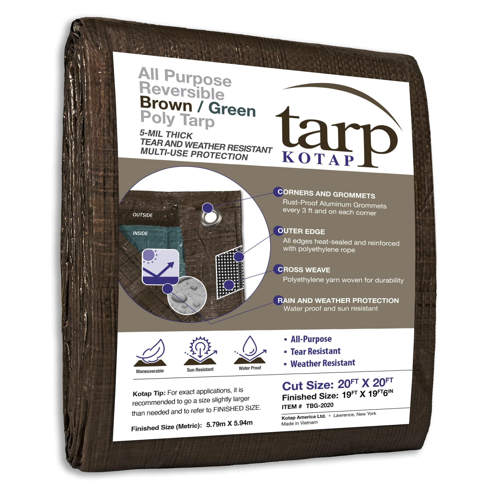 Kotap 20-ft x 20-ft Reversible Brown/Green Poly Tarp, Item: TBG-2020