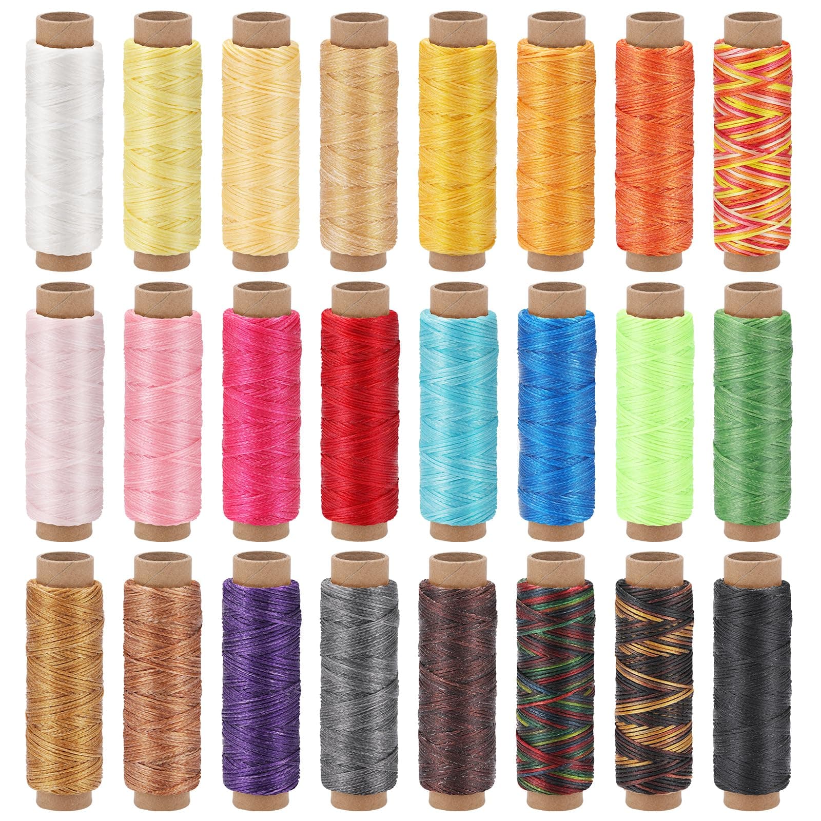 Jupean 24 Colors Leather Thread, Waxed Thread for Hand Sewing Polyester Leather Sewing Threads DIY Bracelets Bookbinding