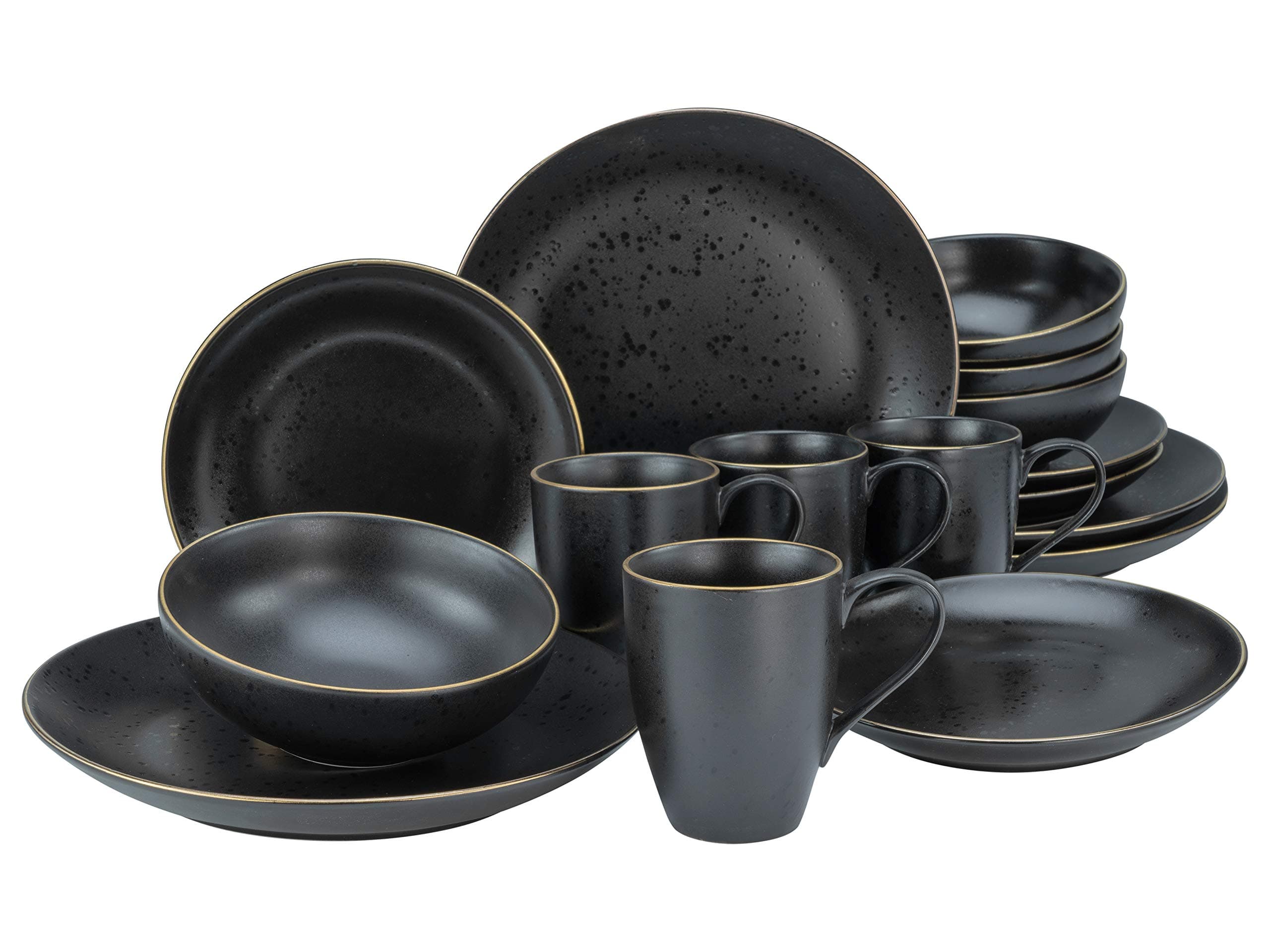 Creatable Gold Black 22699 Industrial Crockery Set 16 Pieces, Stoneware
