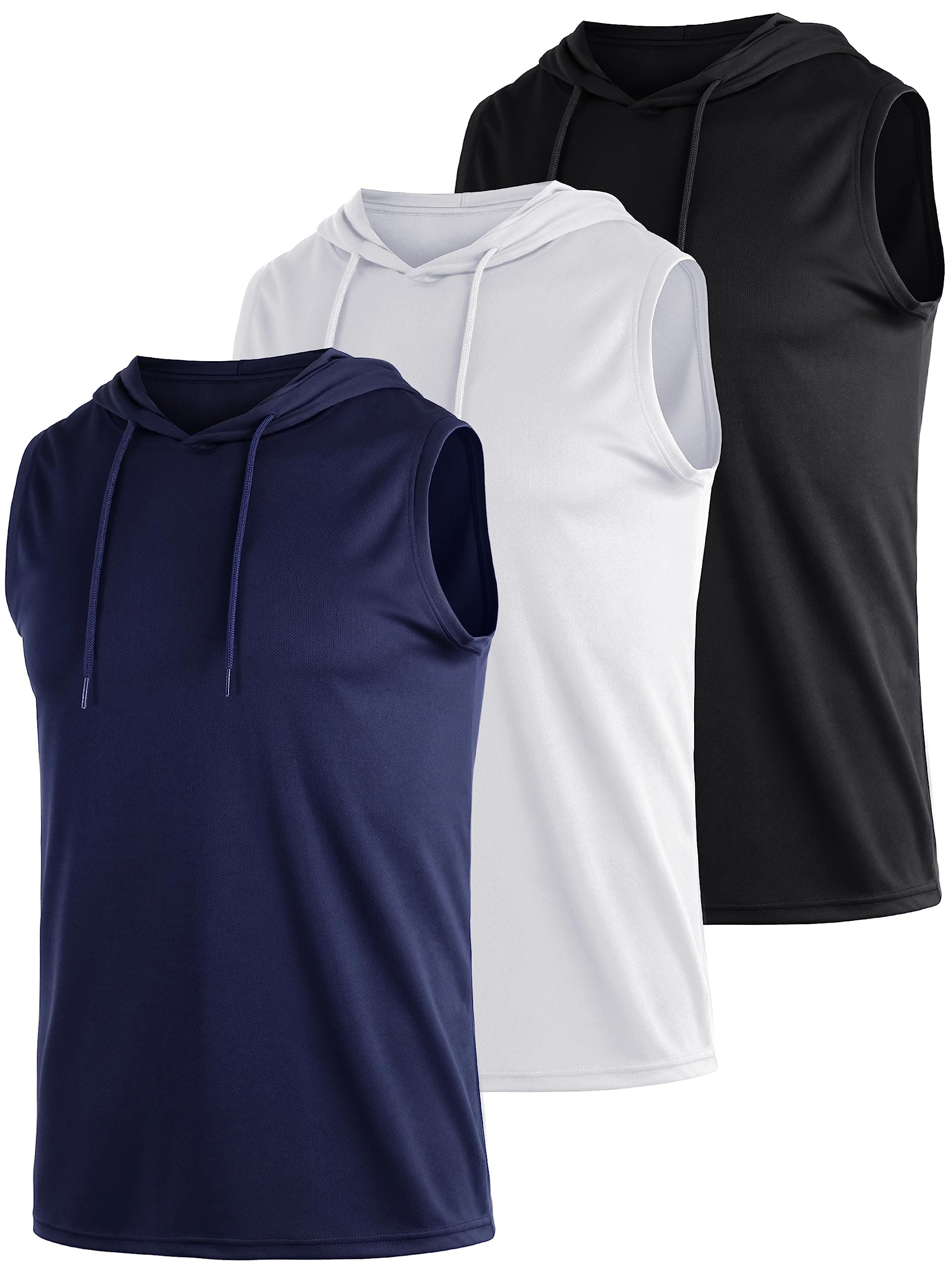 3 Pack Men's Dry Fit Moisture Wicking Tech Quick Dry Sleeveless Shirts Mesh Hoodie Active Athletic Tank Tops